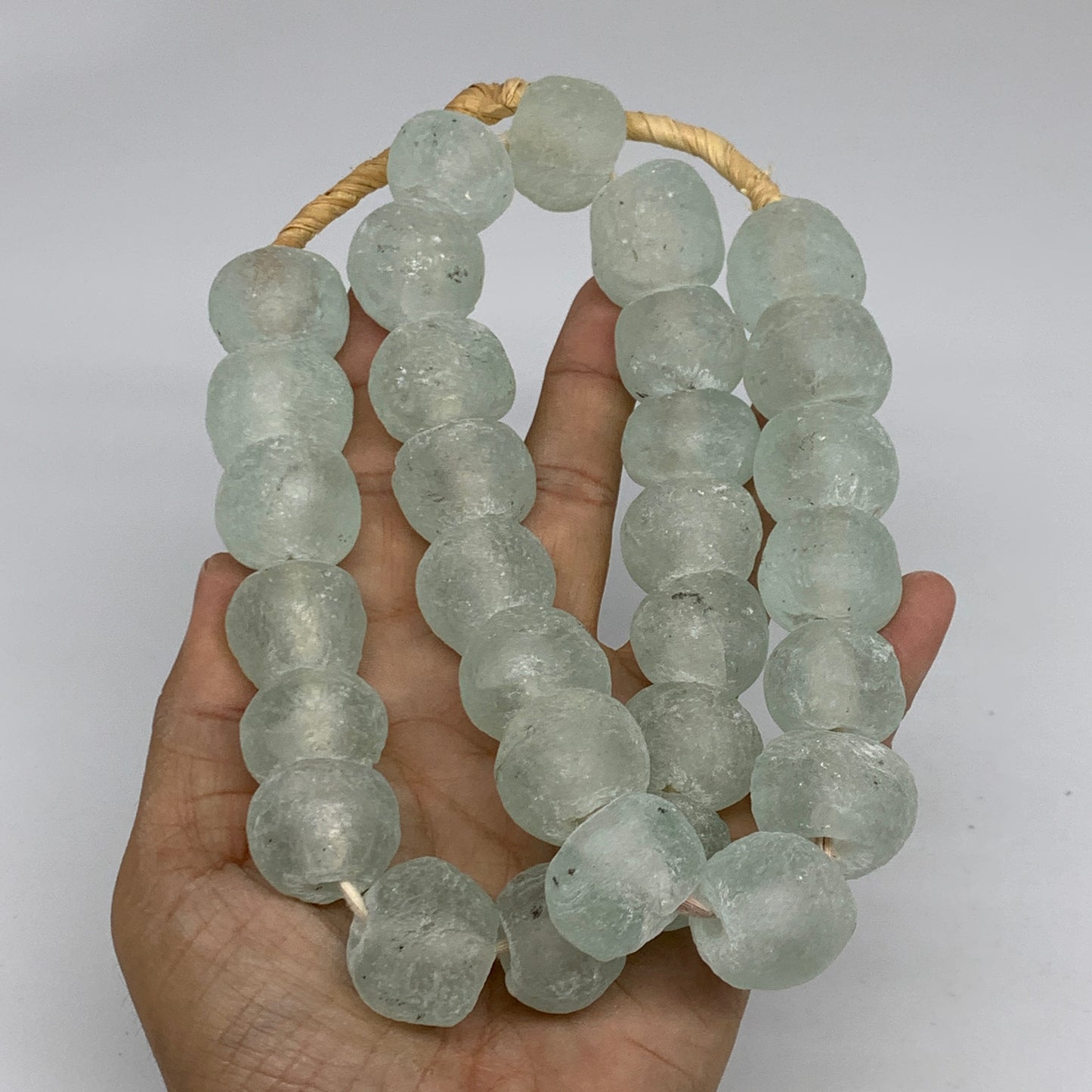 0.95 lbs, 15mm-23mm, 1 Strand, 31 beads, Green/Blue Sea Glass Beads, B35705