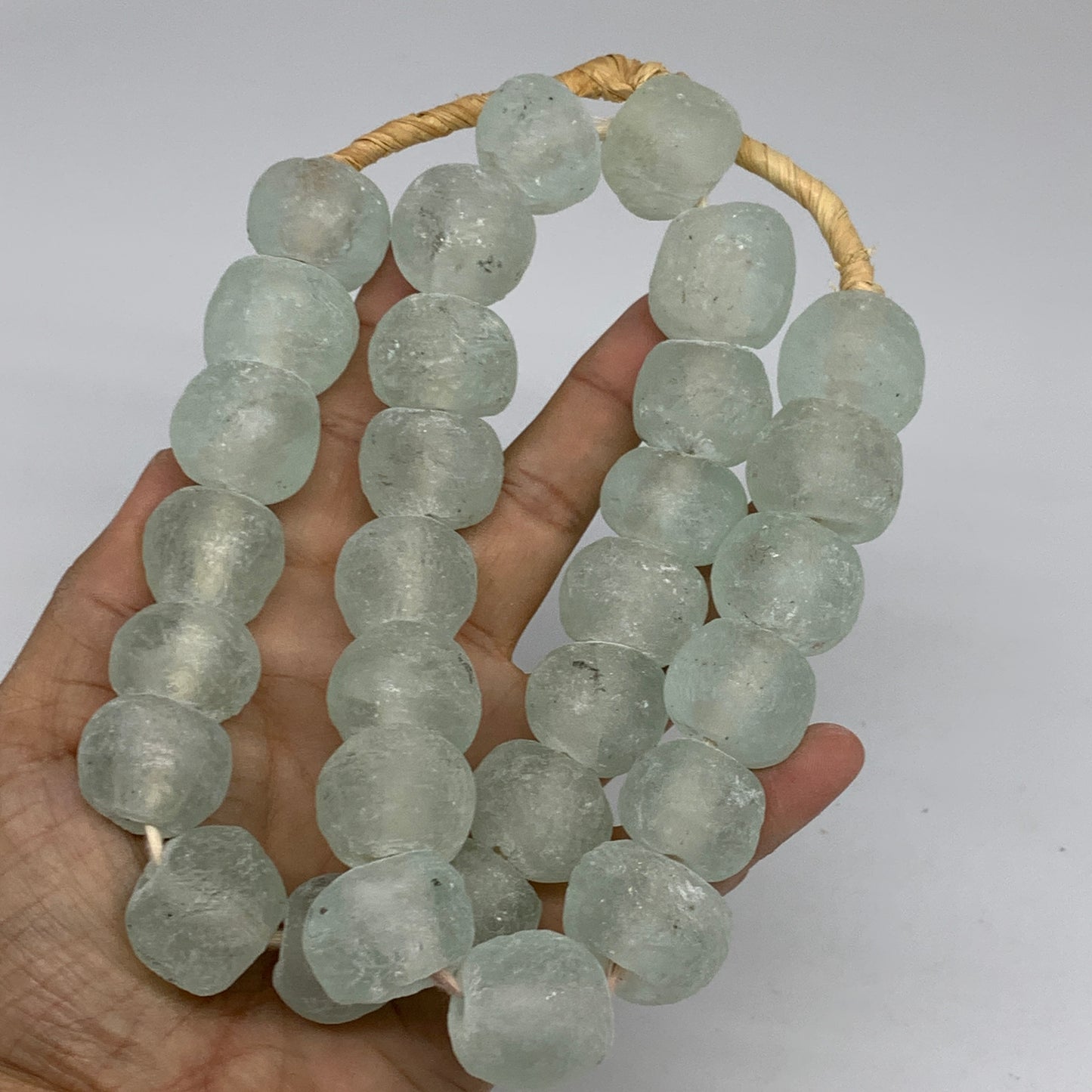 0.95 lbs, 15mm-23mm, 1 Strand, 31 beads, Green/Blue Sea Glass Beads, B35705