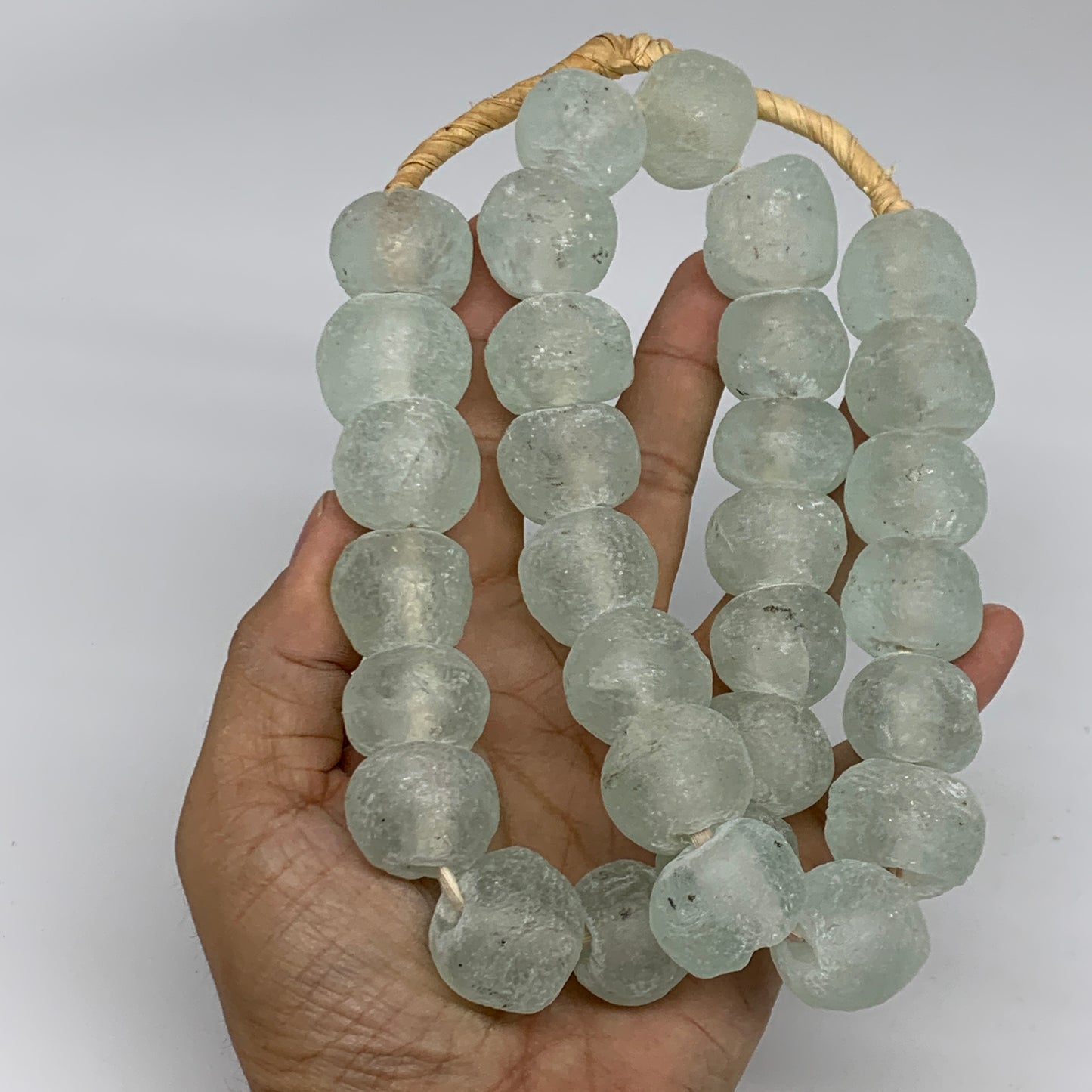 0.95 lbs, 15mm-23mm, 1 Strand, 31 beads, Green/Blue Sea Glass Beads, B35705