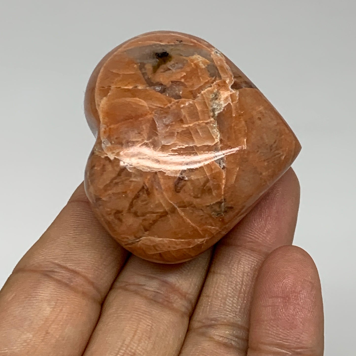 72.3g, 1.8"x2"x1", Peach Moonstone Heart Crystal Polished, B35000
