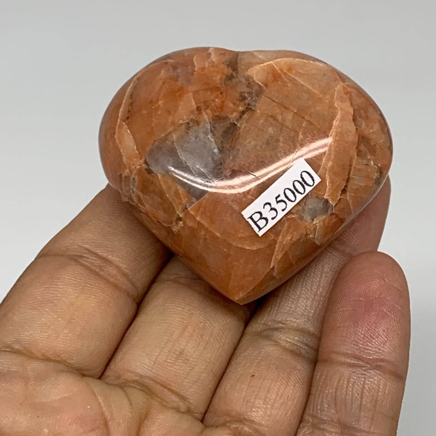 72.3g, 1.8"x2"x1", Peach Moonstone Heart Crystal Polished, B35000