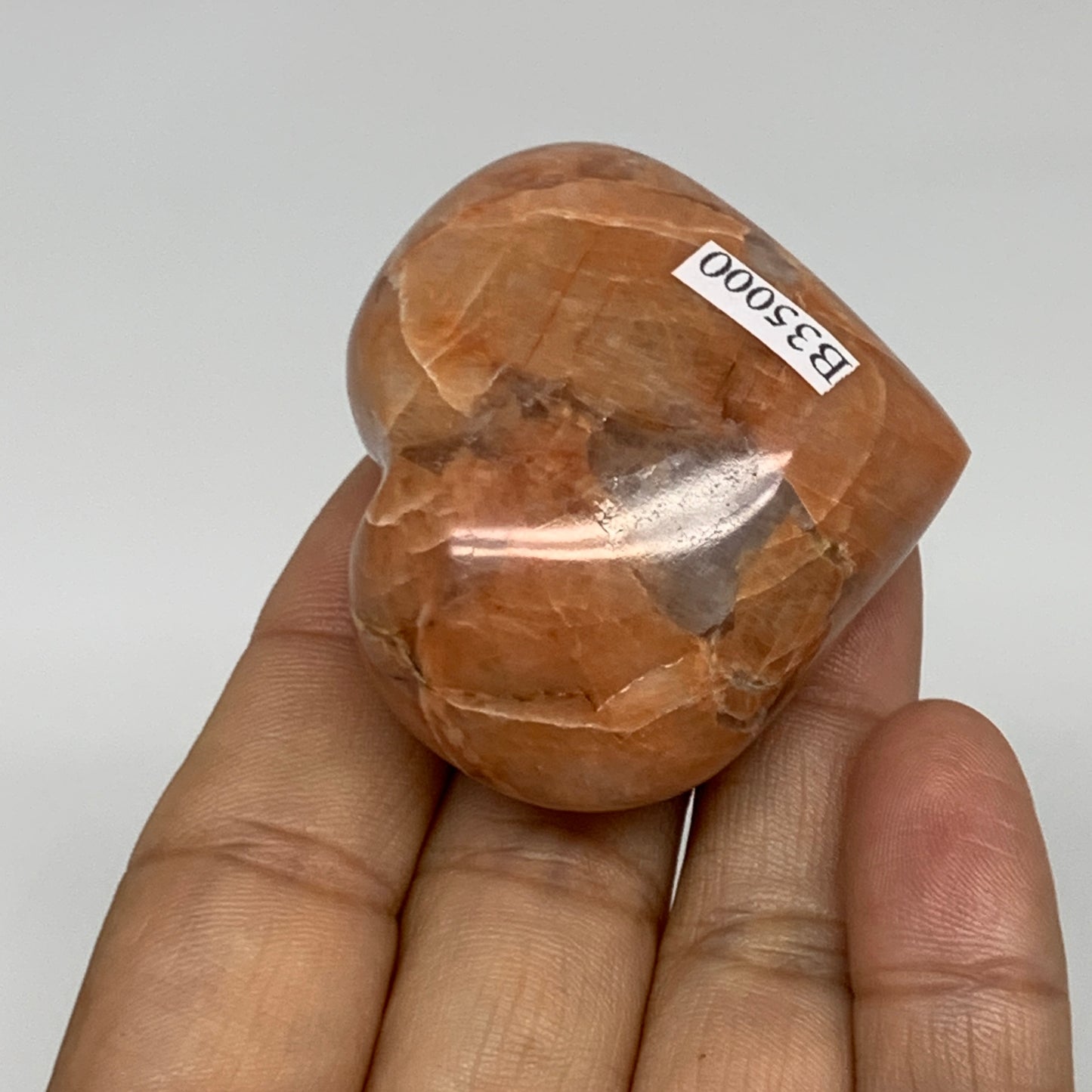 72.3g, 1.8"x2"x1", Peach Moonstone Heart Crystal Polished, B35000