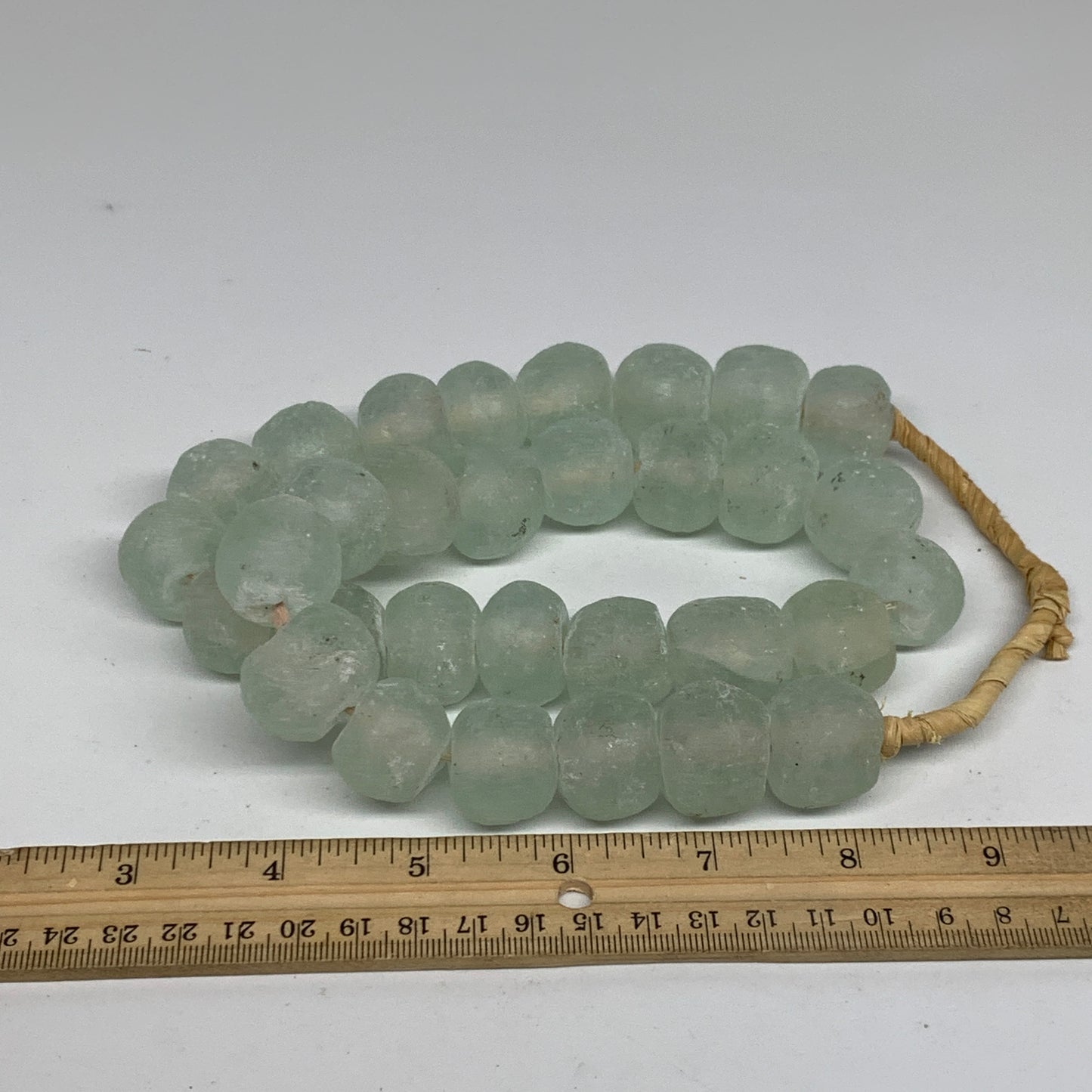 0.95 lbs, 15mm-23mm, 1 Strand, 31 beads, Green/Blue Sea Glass Beads, B35705
