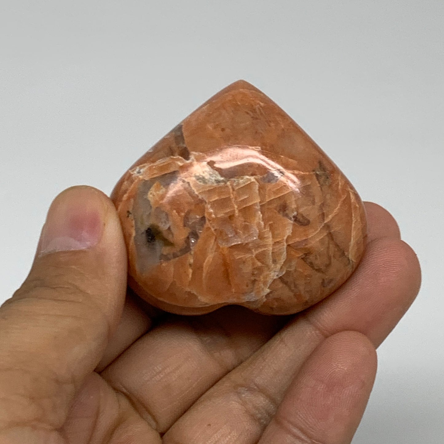 72.3g, 1.8"x2"x1", Peach Moonstone Heart Crystal Polished, B35000