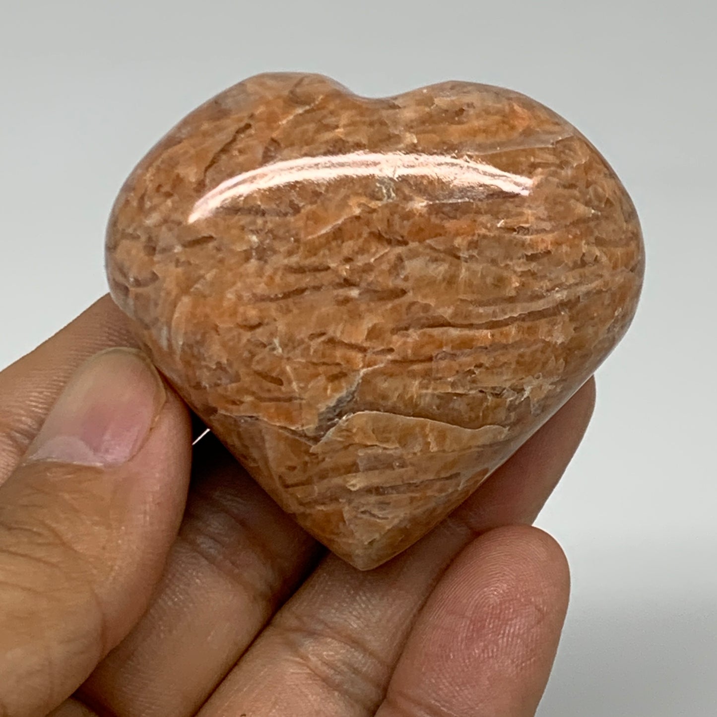 87.5g, 1.9"x2"x1.1", Peach Moonstone Heart Crystal Polished, B35001