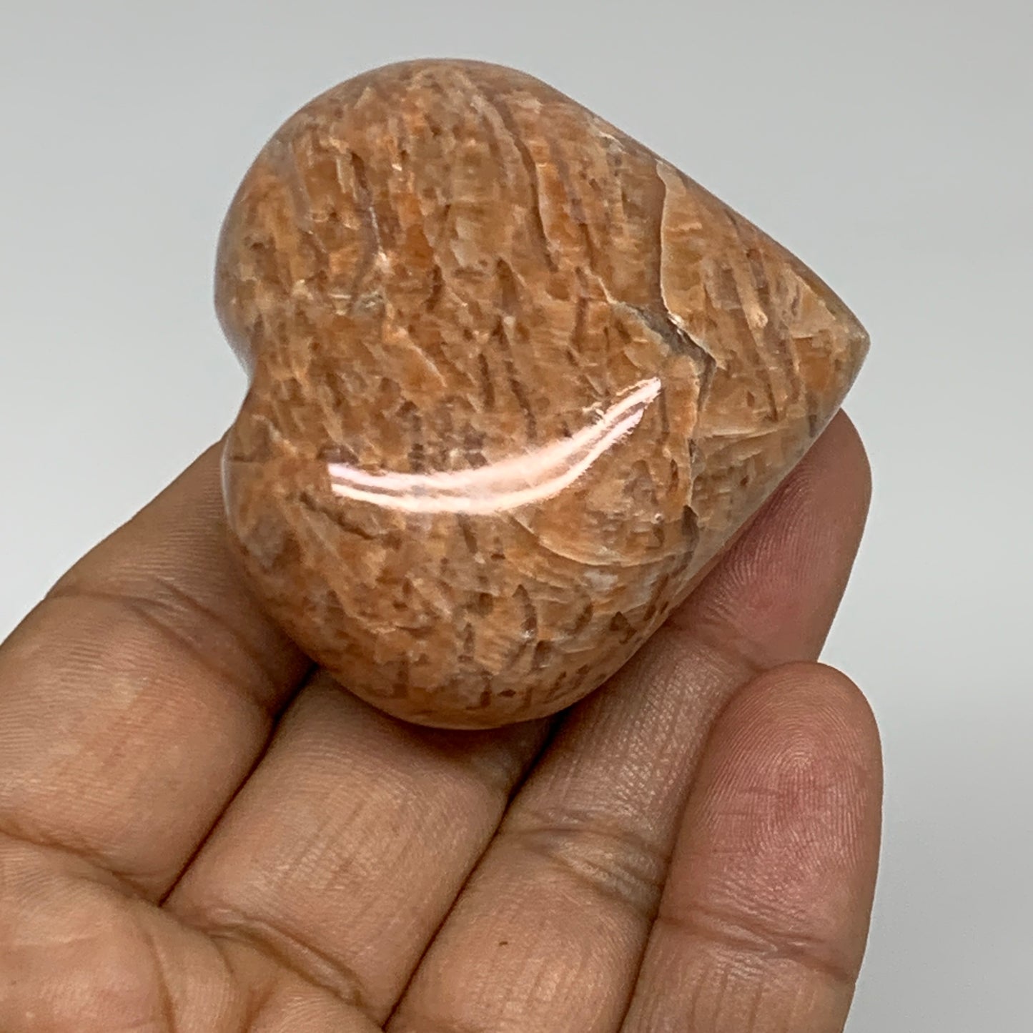 87.5g, 1.9"x2"x1.1", Peach Moonstone Heart Crystal Polished, B35001