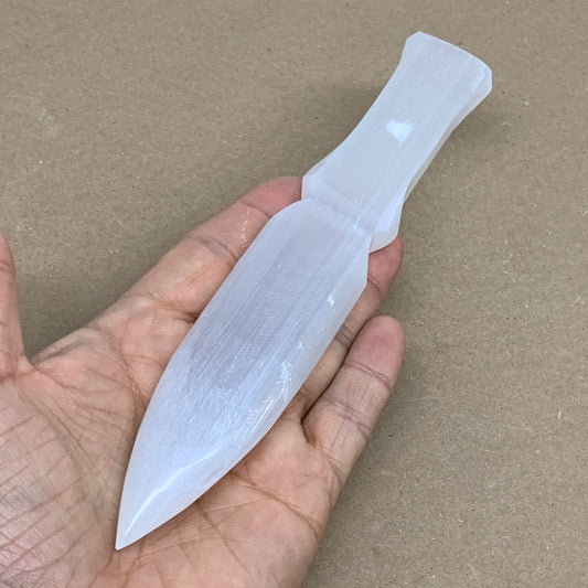 150g, 7.5"x1.3"x0.6", Natural Selenite Crystal Dagger (Satin Spar), B36334