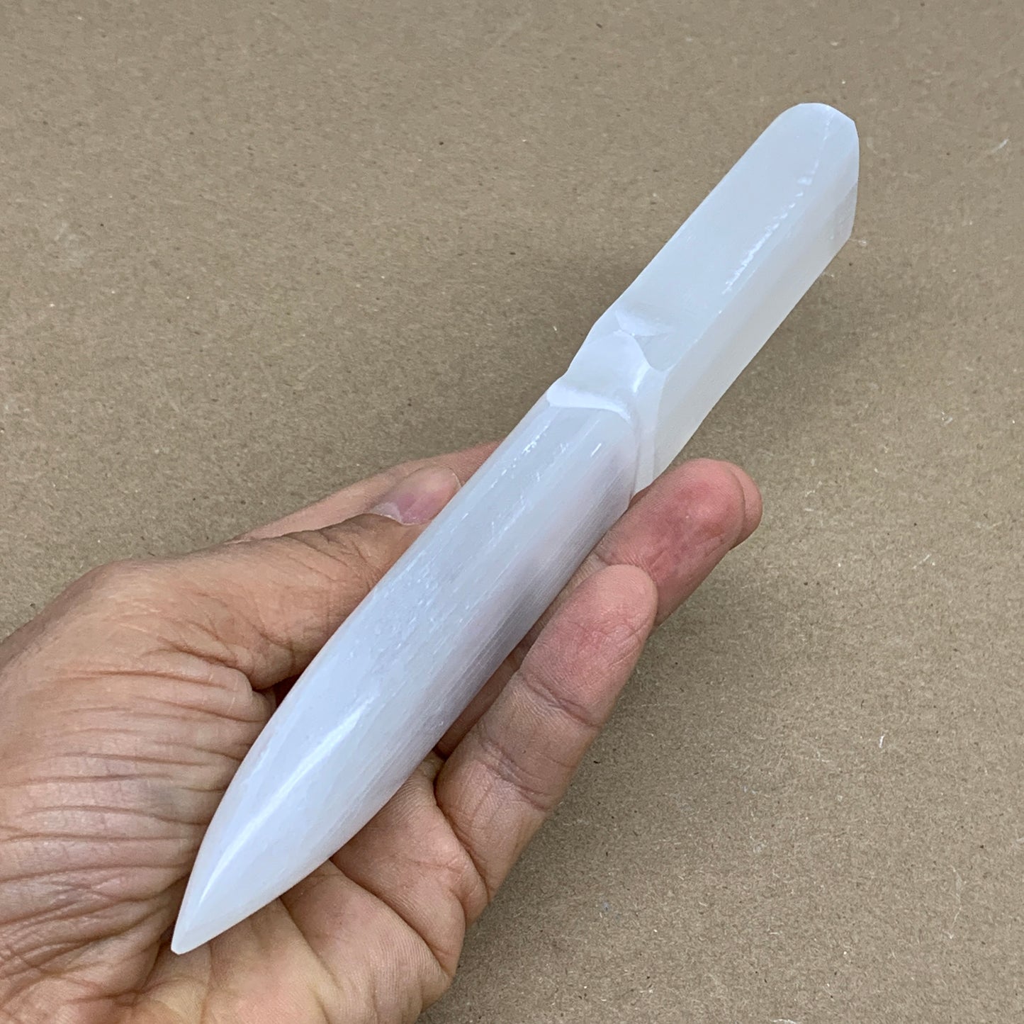 150g, 7.5"x1.3"x0.6", Natural Selenite Crystal Dagger (Satin Spar), B36334
