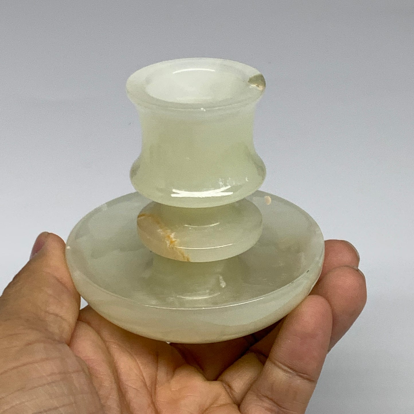 191g, 2.6"x1.4"x2.9", Natural Green Onyx Candle Holder Gemstone Hand Carved, B32