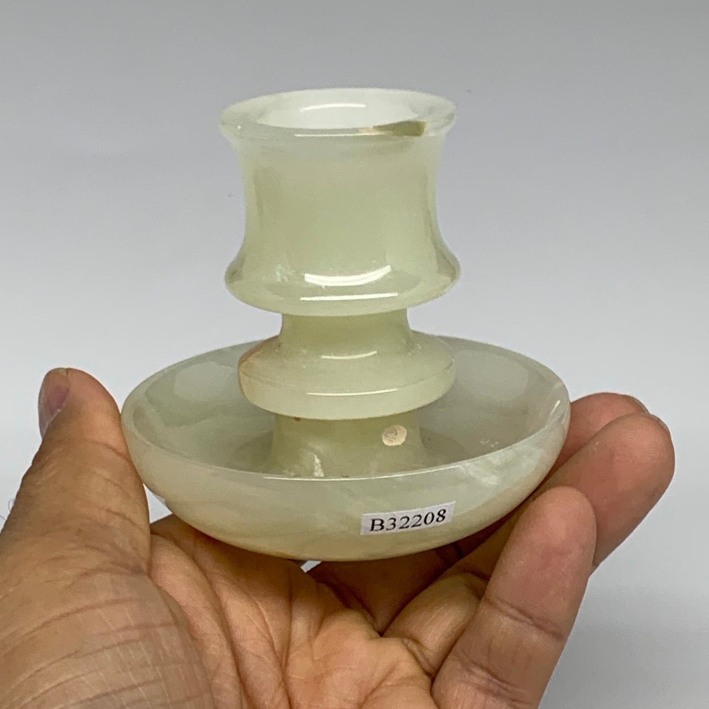 191g, 2.6"x1.4"x2.9", Natural Green Onyx Candle Holder Gemstone Hand Carved, B32