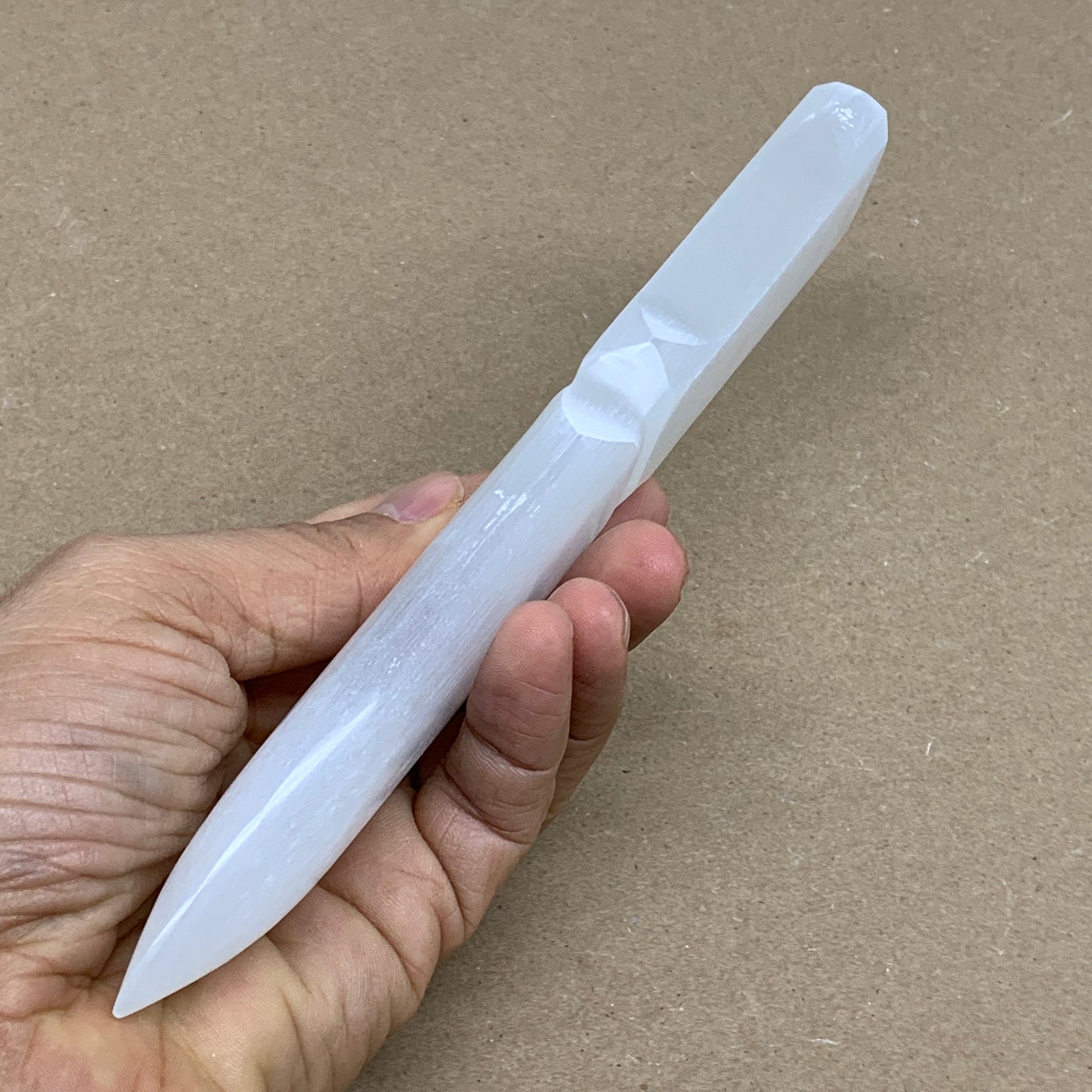150g, 7.5"x1.3"x0.6", Natural Selenite Crystal Dagger (Satin Spar), B36334
