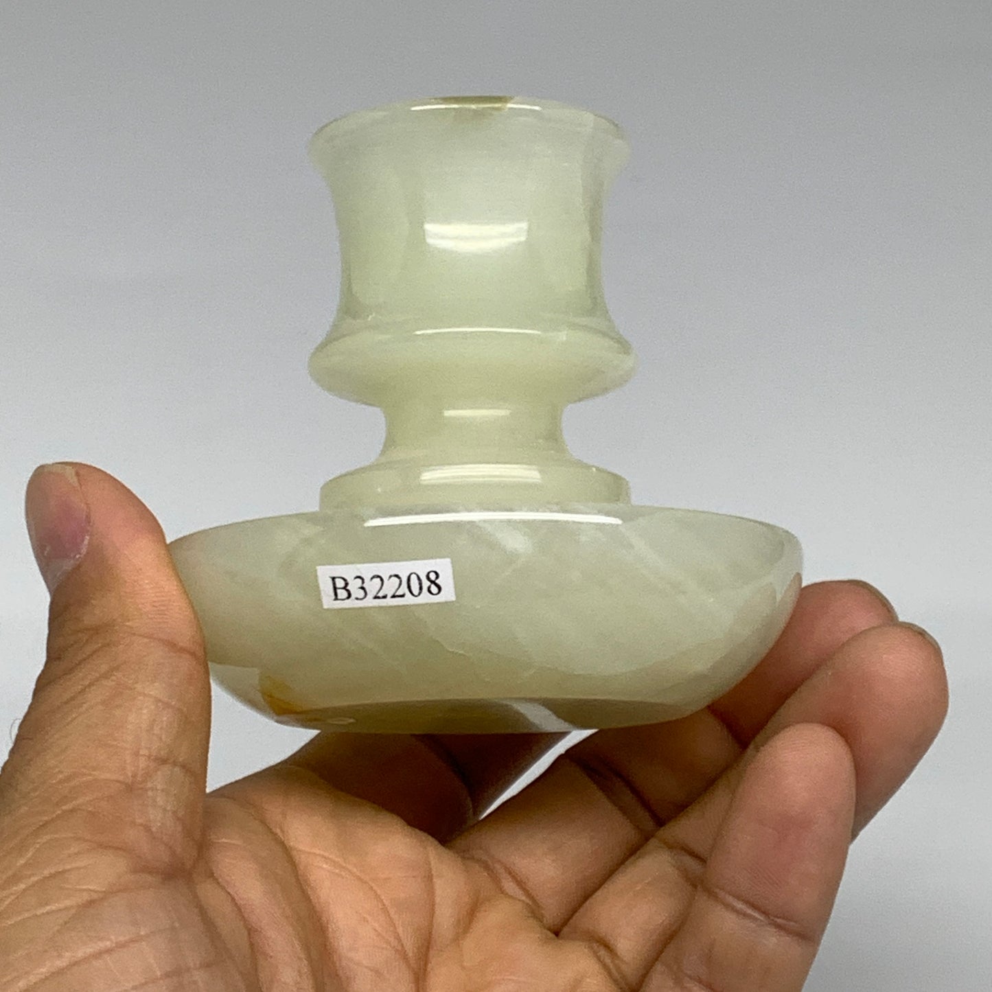 191g, 2.6"x1.4"x2.9", Natural Green Onyx Candle Holder Gemstone Hand Carved, B32