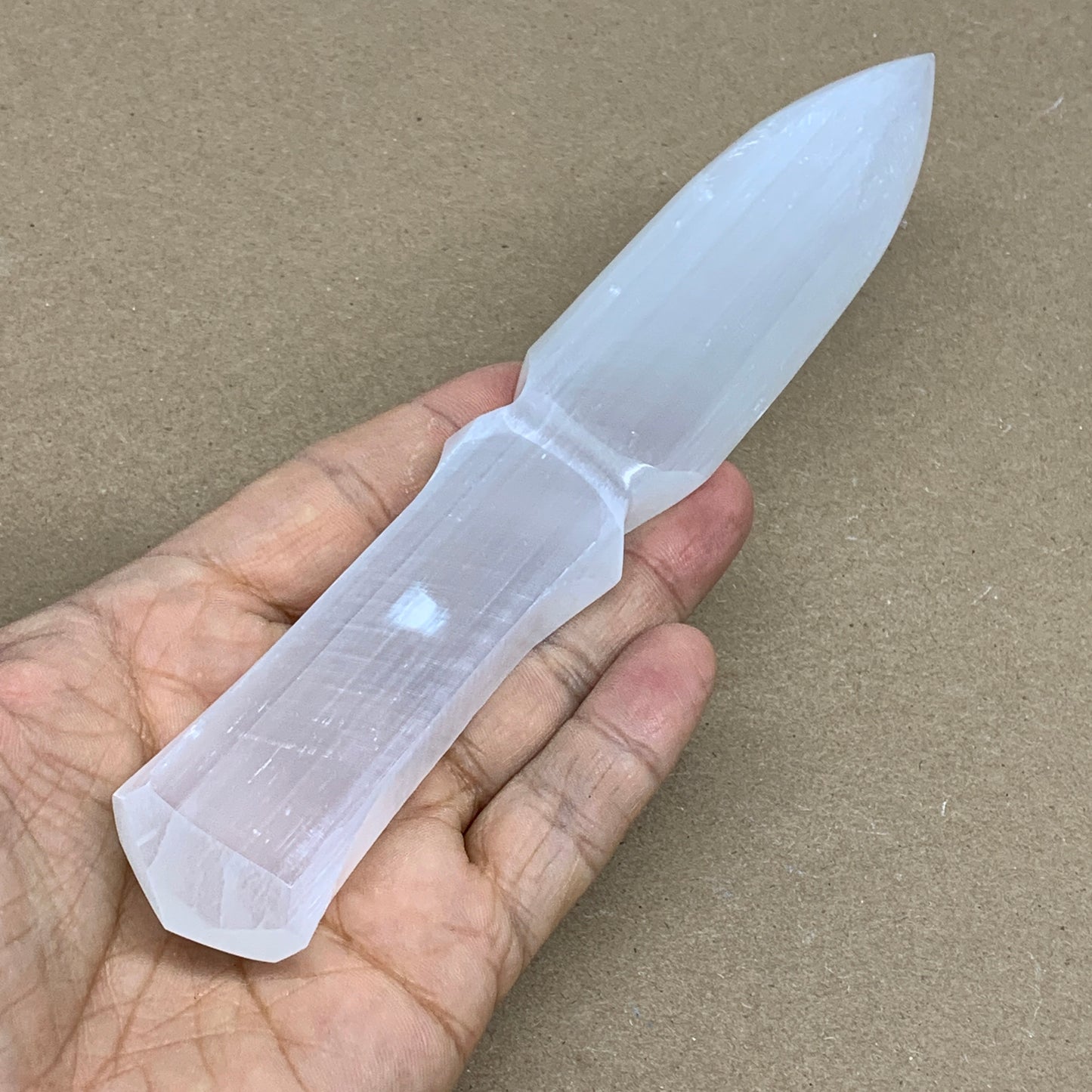 150g, 7.5"x1.3"x0.6", Natural Selenite Crystal Dagger (Satin Spar), B36334