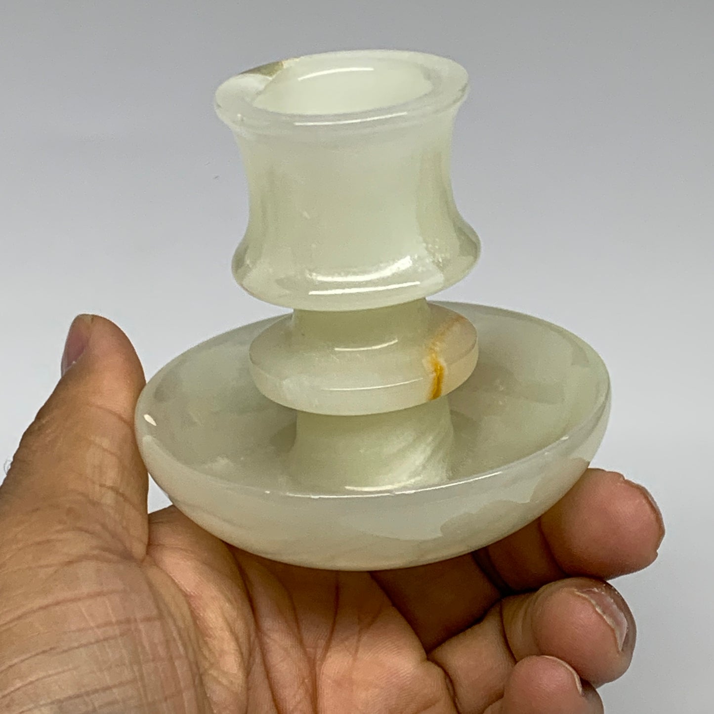 191g, 2.6"x1.4"x2.9", Natural Green Onyx Candle Holder Gemstone Hand Carved, B32