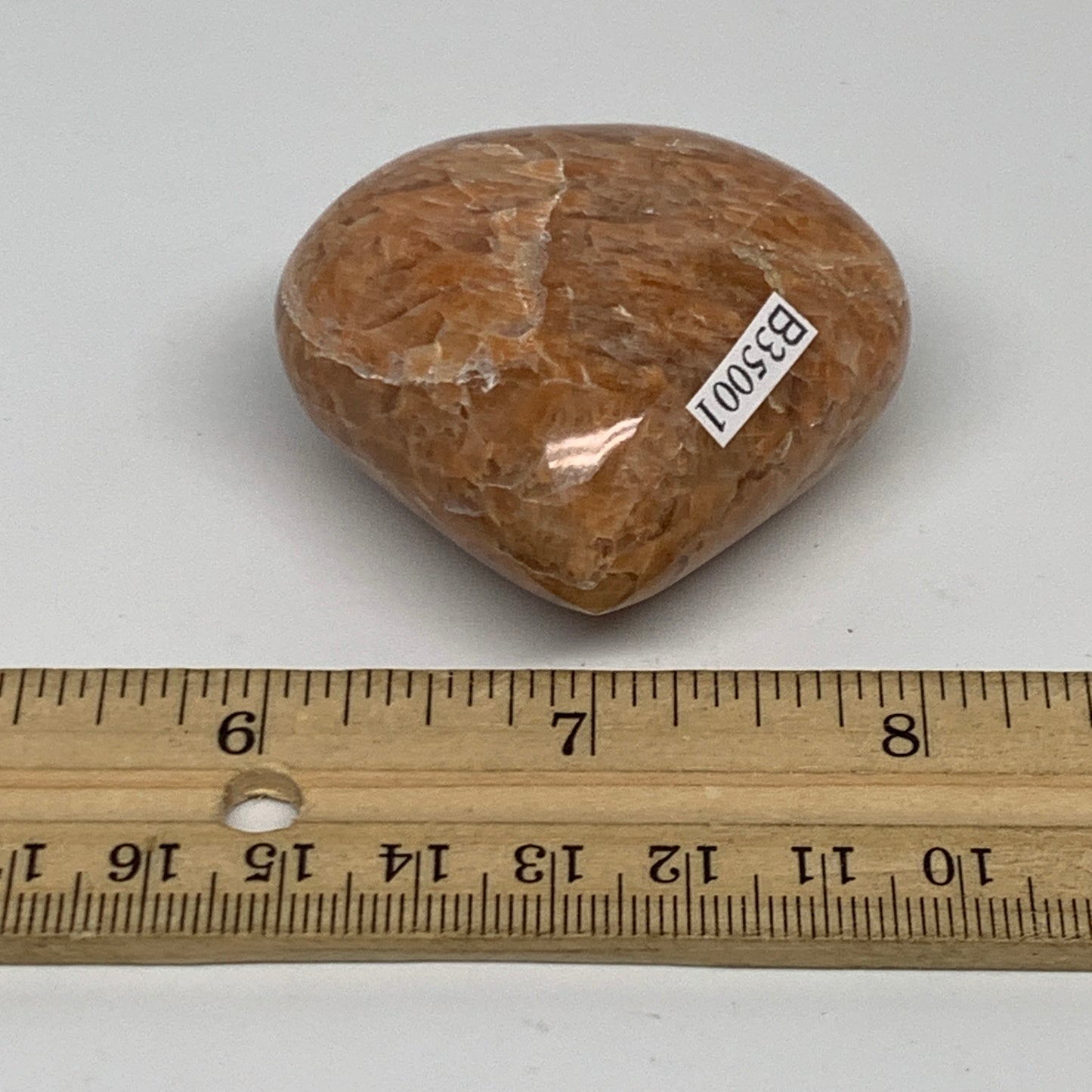 87.5g, 1.9"x2"x1.1", Peach Moonstone Heart Crystal Polished, B35001