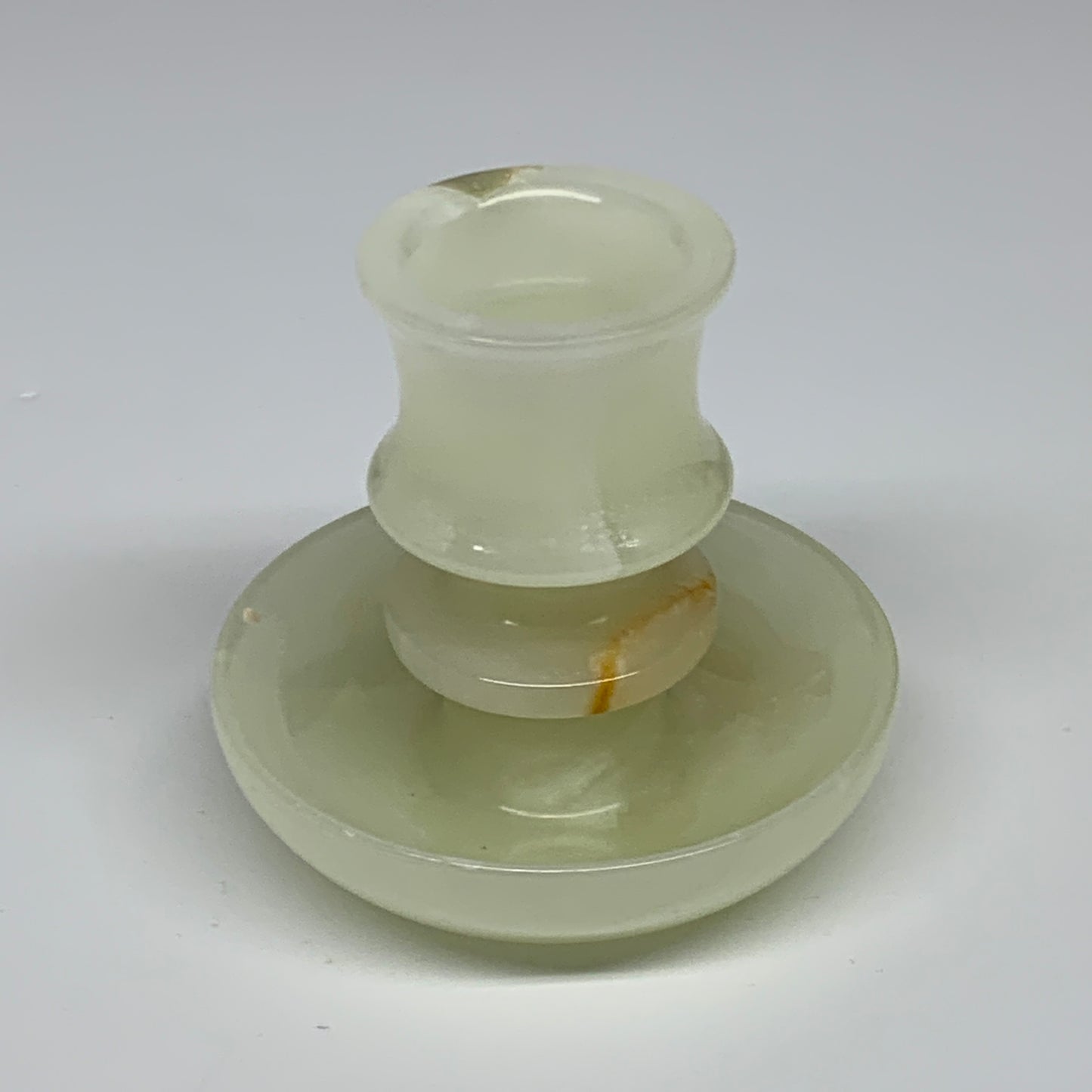 191g, 2.6"x1.4"x2.9", Natural Green Onyx Candle Holder Gemstone Hand Carved, B32