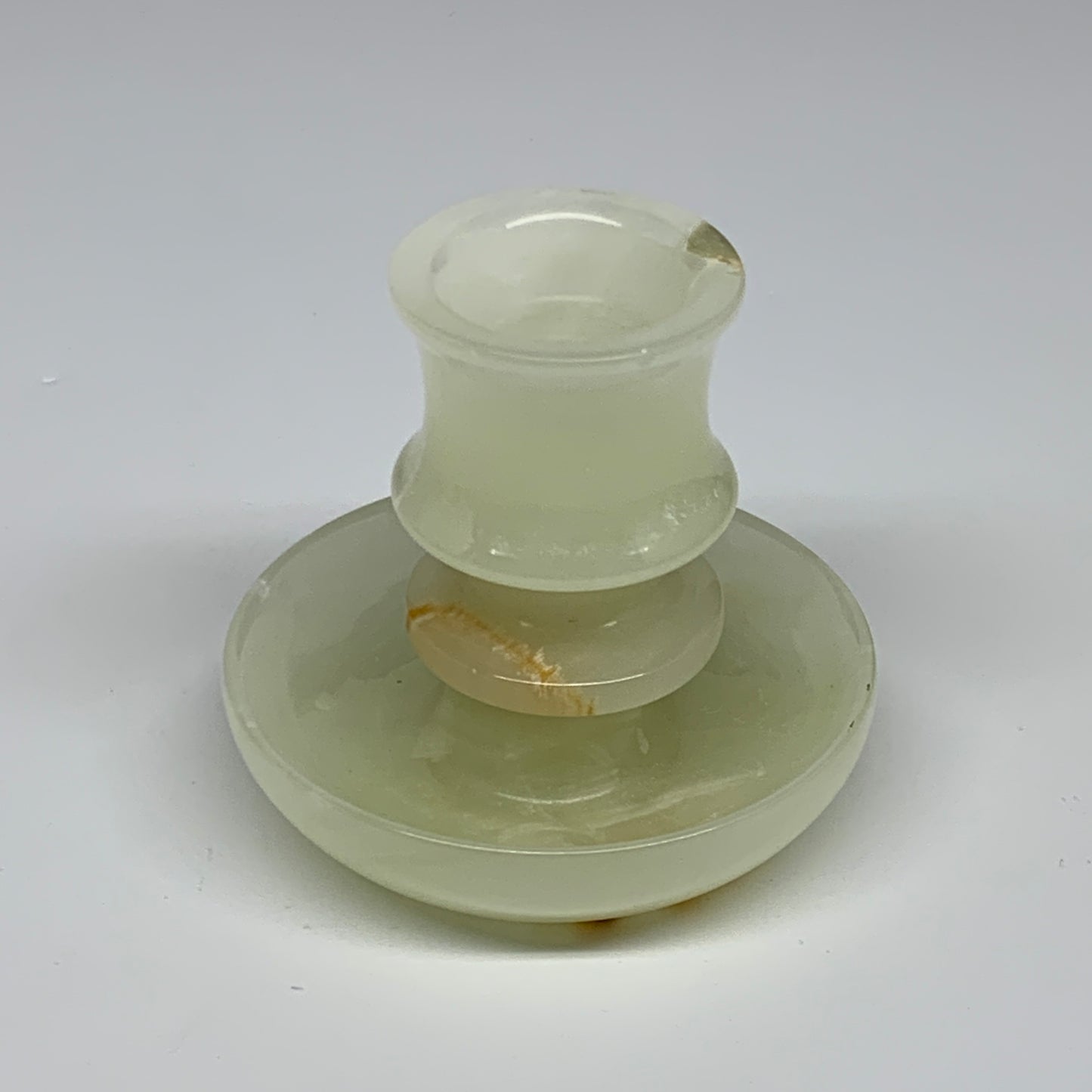 191g, 2.6"x1.4"x2.9", Natural Green Onyx Candle Holder Gemstone Hand Carved, B32