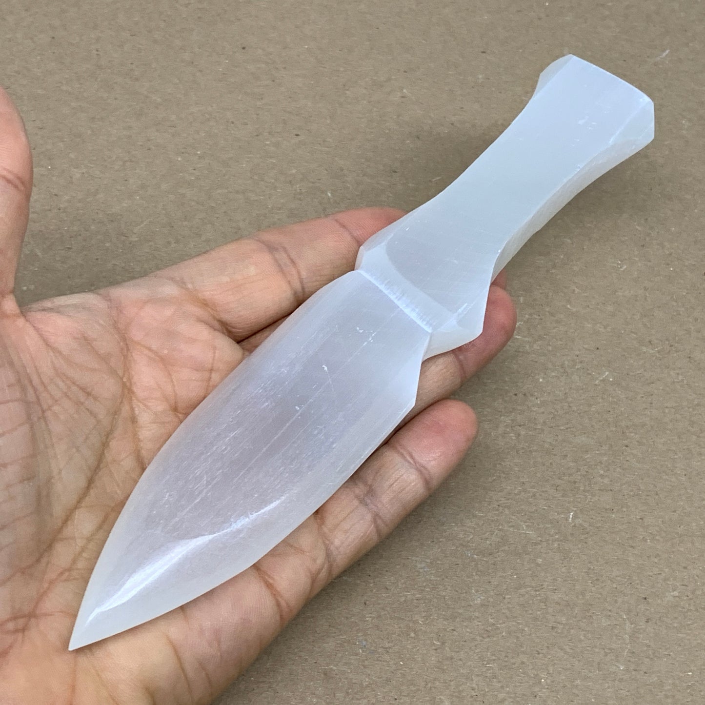 150g, 7.5"x1.2"x0.7", Natural Selenite Crystal Dagger (Satin Spar), B36336
