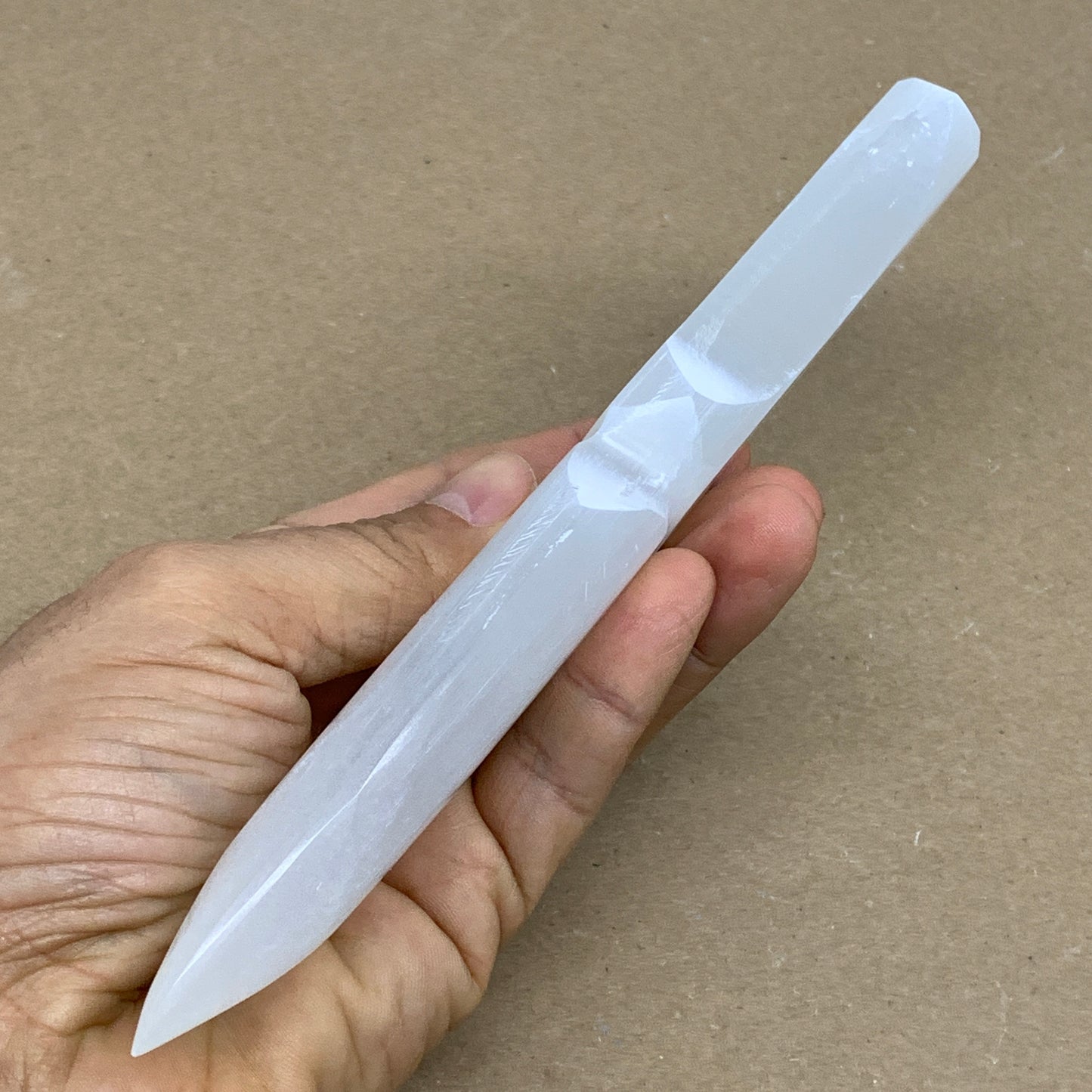 150g, 7.5"x1.2"x0.7", Natural Selenite Crystal Dagger (Satin Spar), B36336
