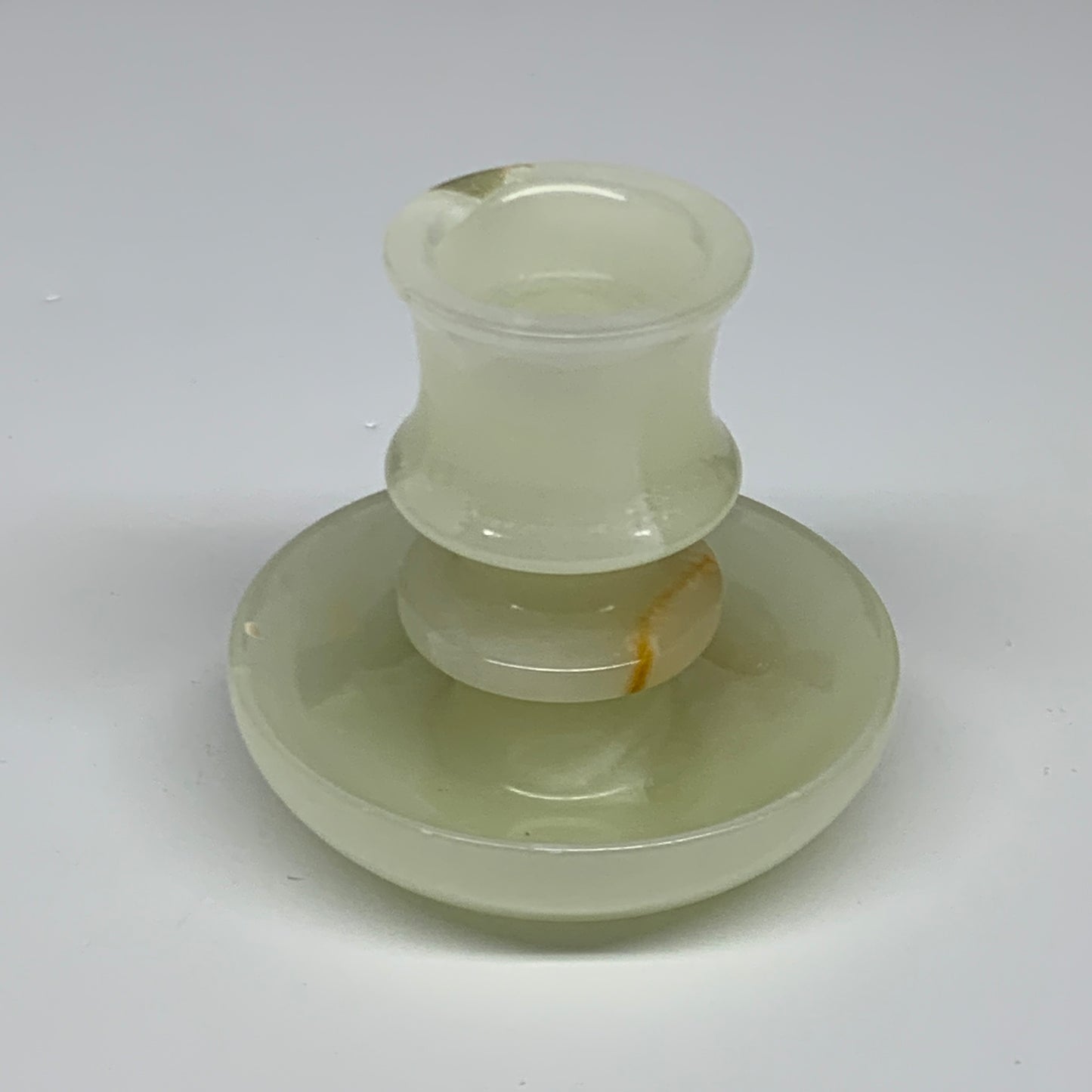 191g, 2.6"x1.4"x2.9", Natural Green Onyx Candle Holder Gemstone Hand Carved, B32