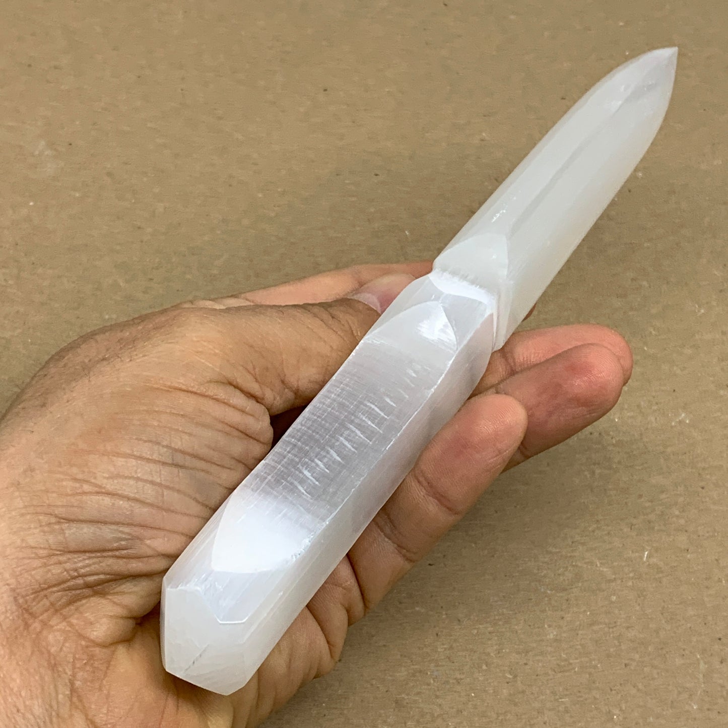 150g, 7.5"x1.2"x0.7", Natural Selenite Crystal Dagger (Satin Spar), B36336
