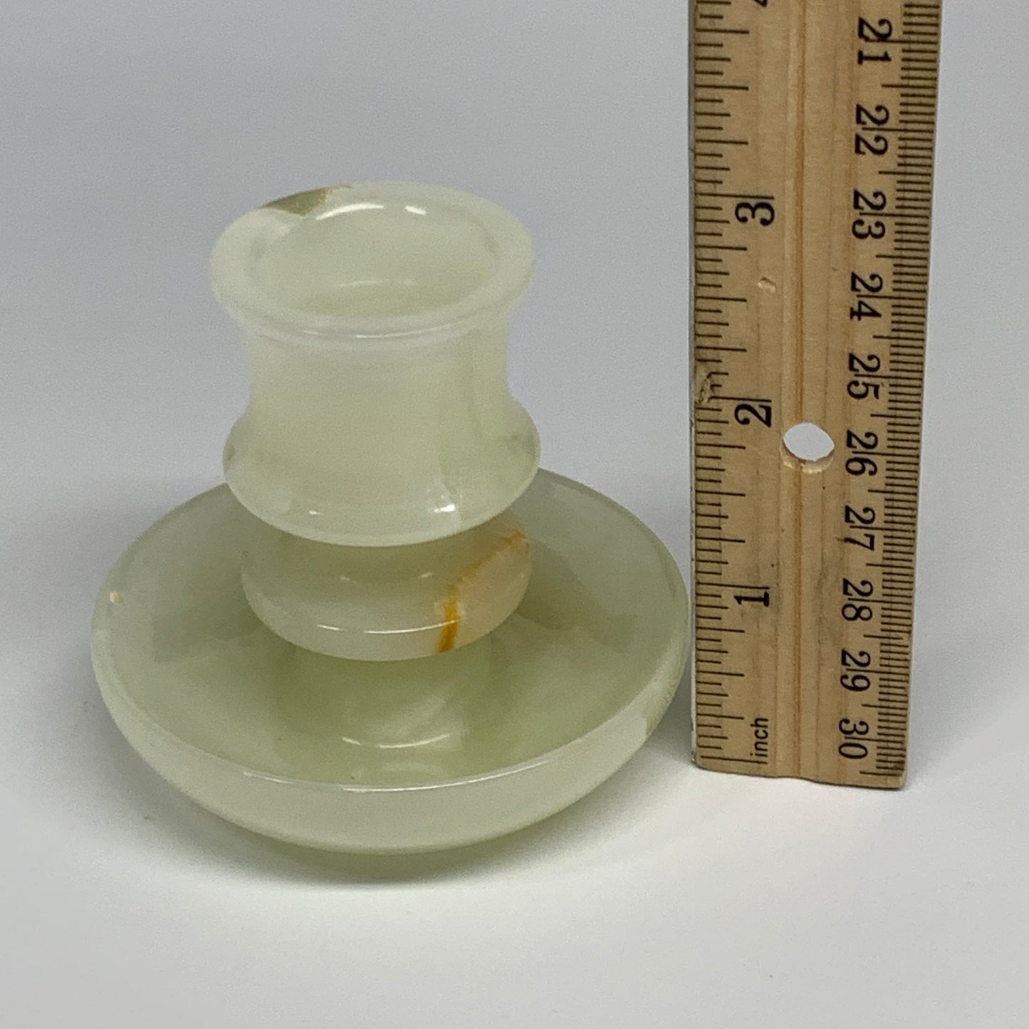 191g, 2.6"x1.4"x2.9", Natural Green Onyx Candle Holder Gemstone Hand Carved, B32