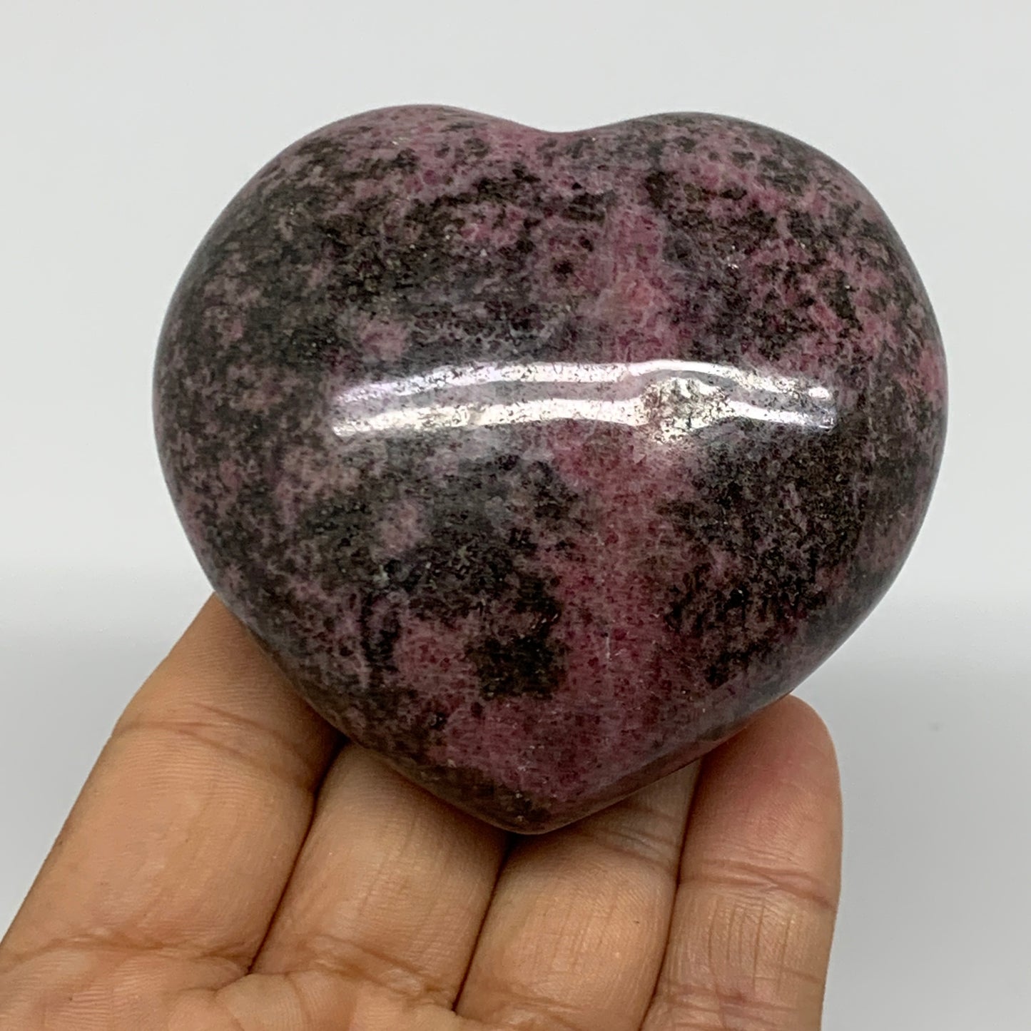 0.71 lbs, 2.7"x2.9"x1.5", Natural Rhodonite Heart Polished Crystal, B37217