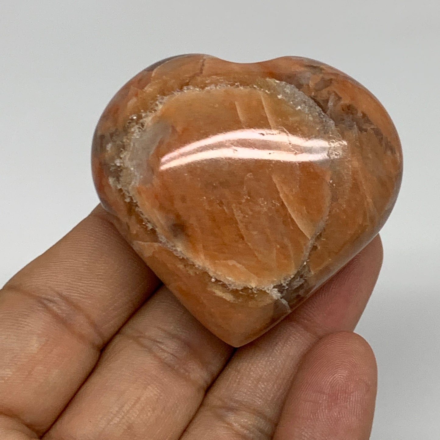 79.6g, 1.9"x2"x1", Peach Moonstone Heart Crystal Polished, B35003