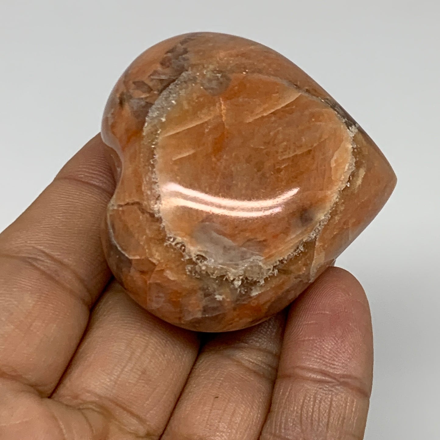 79.6g, 1.9"x2"x1", Peach Moonstone Heart Crystal Polished, B35003