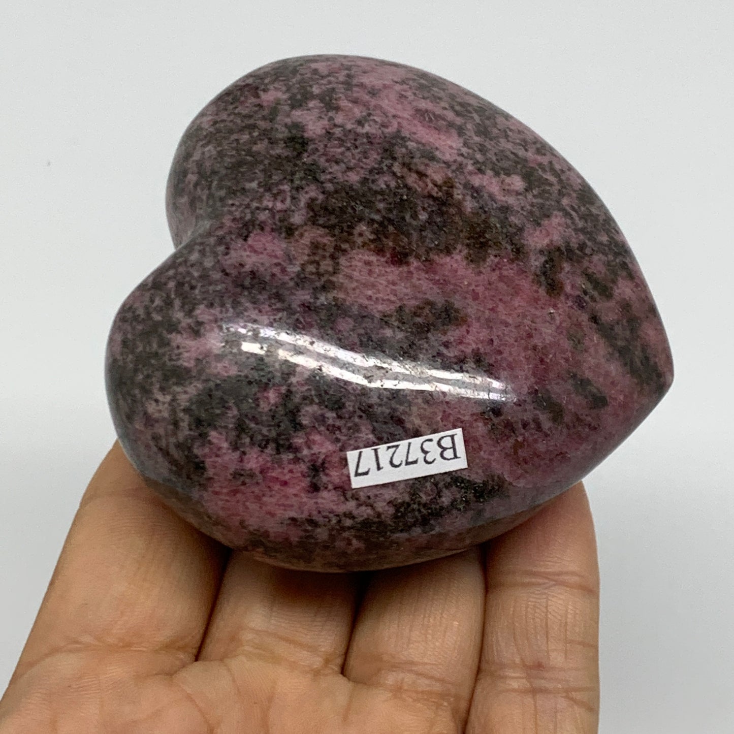 0.71 lbs, 2.7"x2.9"x1.5", Natural Rhodonite Heart Polished Crystal, B37217