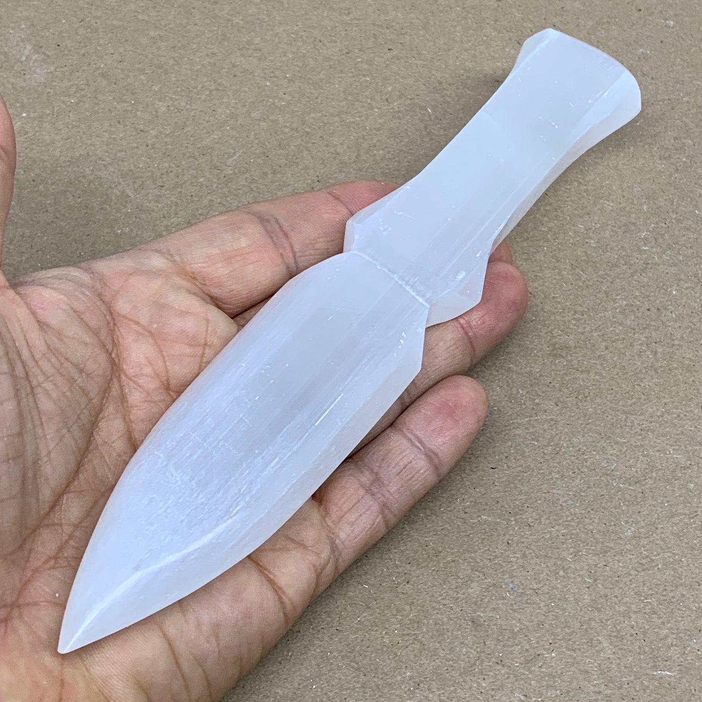 120g, 7.5"x1.2"x0.6", Natural Selenite Crystal Dagger (Satin Spar), B36337