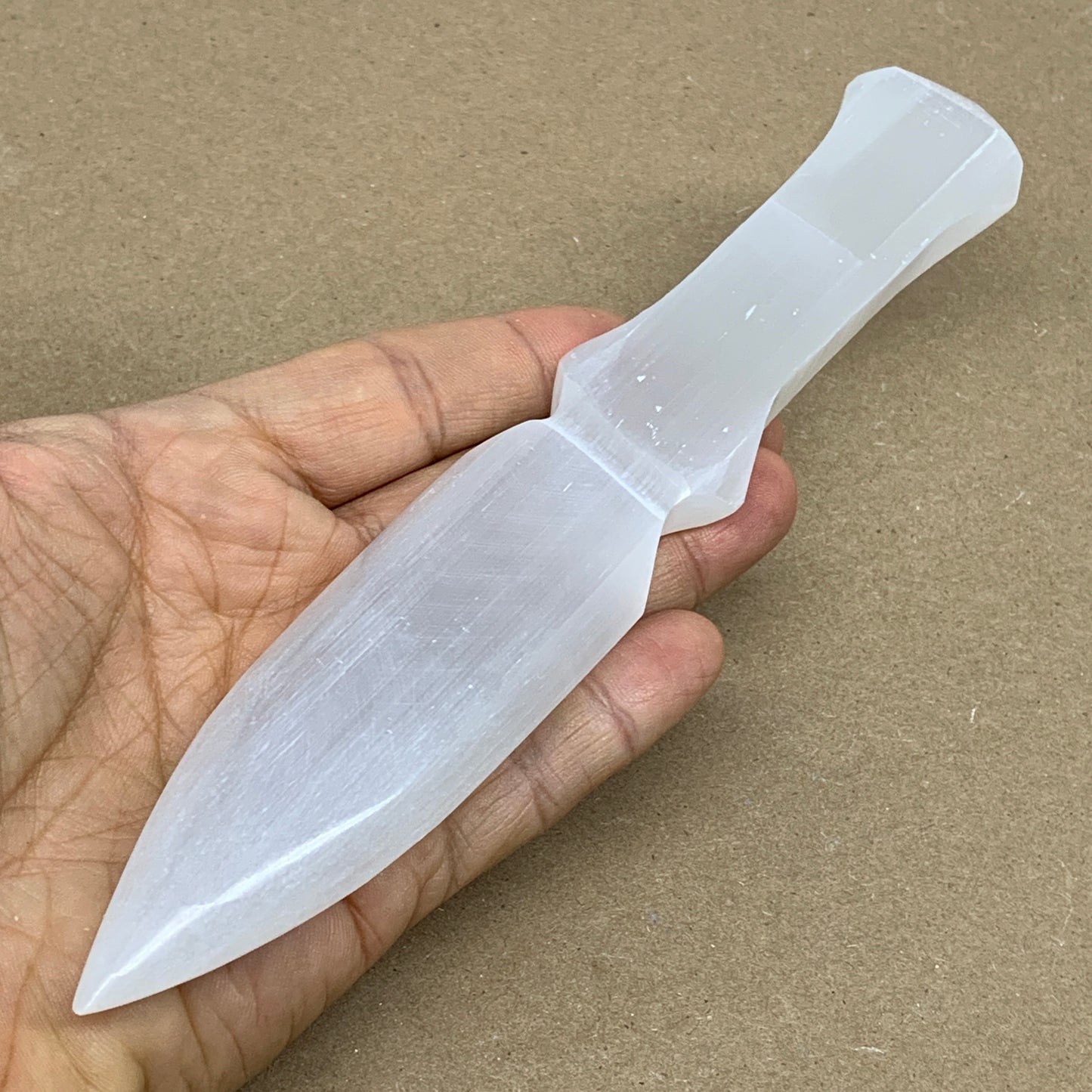 120g, 7.5"x1.2"x0.6", Natural Selenite Crystal Dagger (Satin Spar), B36337