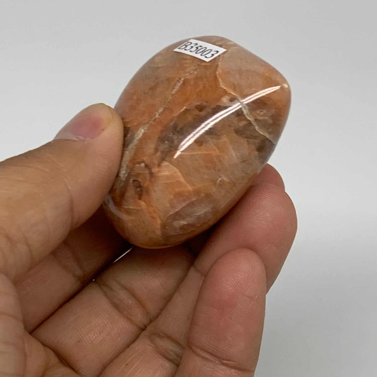 79.6g, 1.9"x2"x1", Peach Moonstone Heart Crystal Polished, B35003