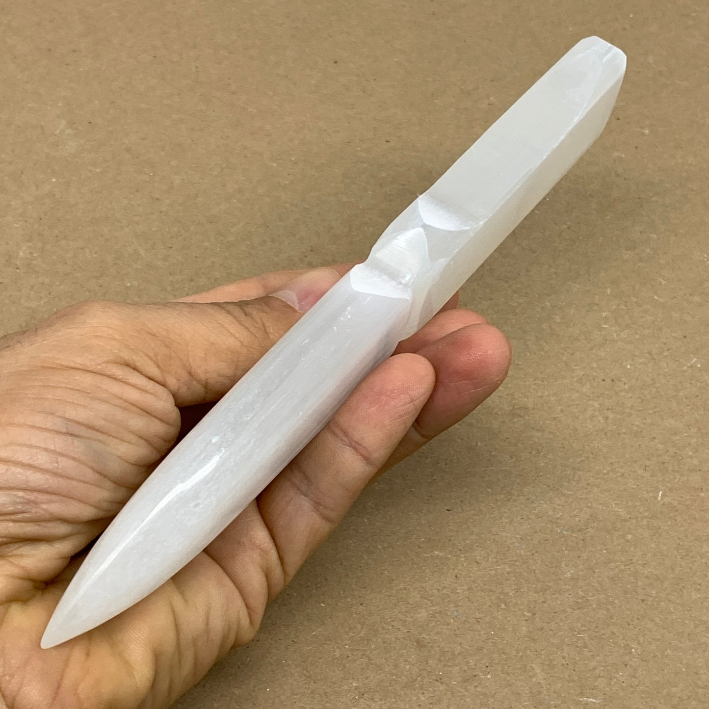 120g, 7.5"x1.2"x0.6", Natural Selenite Crystal Dagger (Satin Spar), B36337
