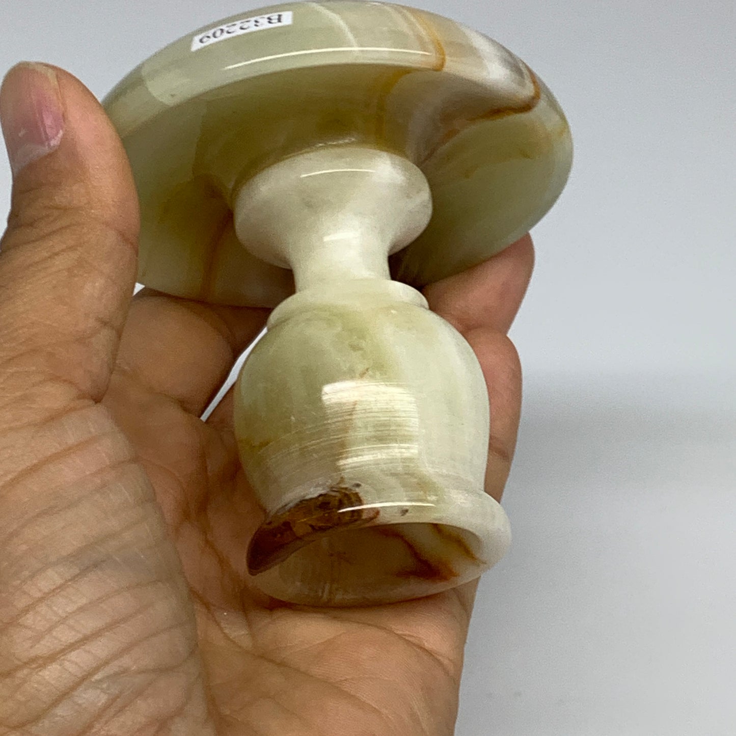 239g, 3"x1.4"x3", Natural Green Onyx Candle Holder Gemstone Hand Carved, B32209