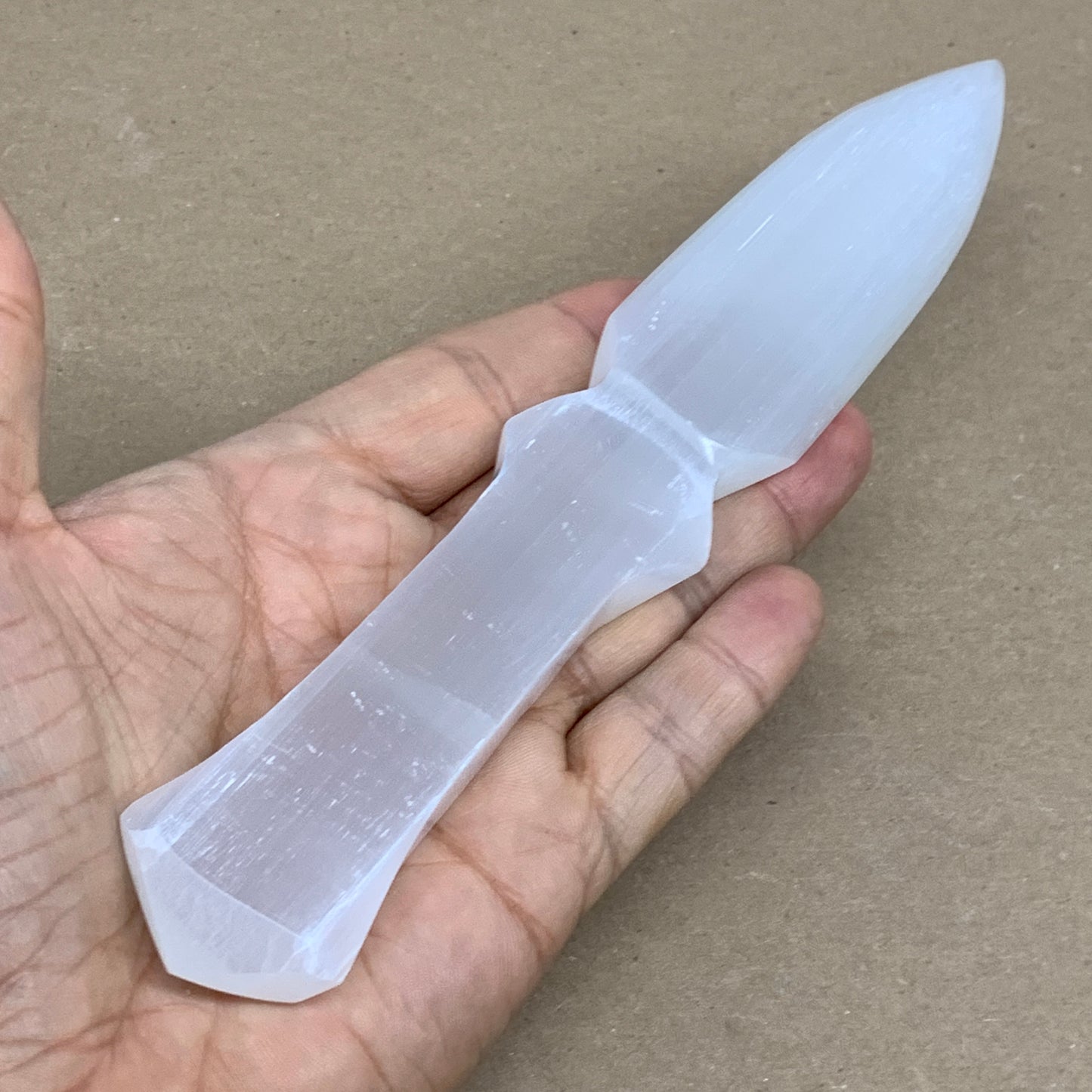 120g, 7.5"x1.2"x0.6", Natural Selenite Crystal Dagger (Satin Spar), B36337