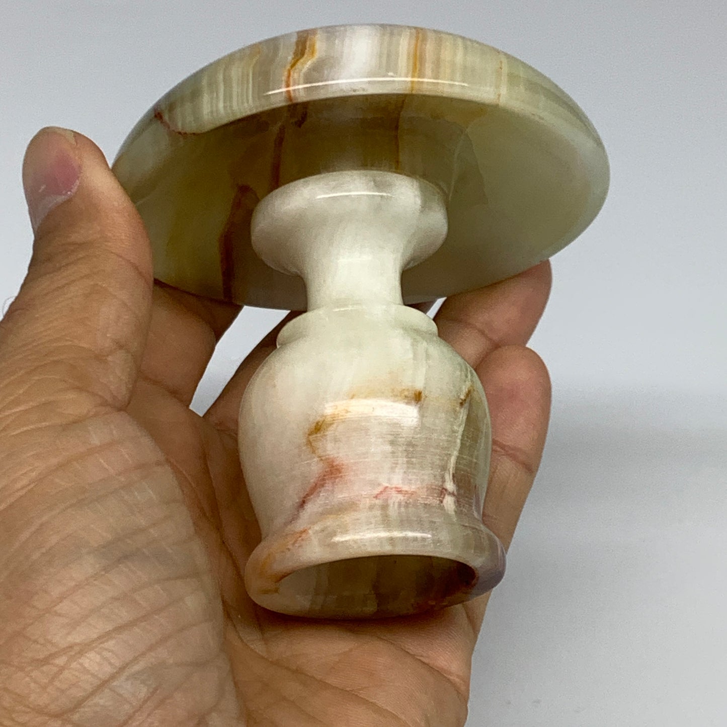 239g, 3"x1.4"x3", Natural Green Onyx Candle Holder Gemstone Hand Carved, B32209