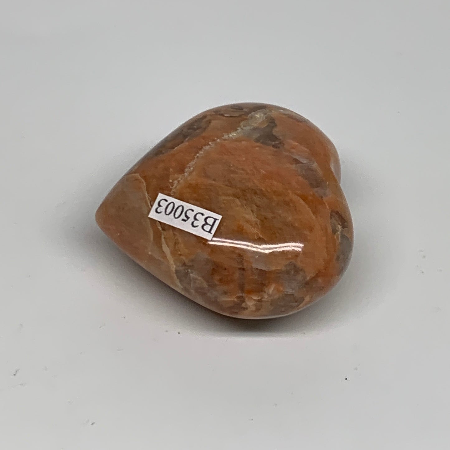 79.6g, 1.9"x2"x1", Peach Moonstone Heart Crystal Polished, B35003