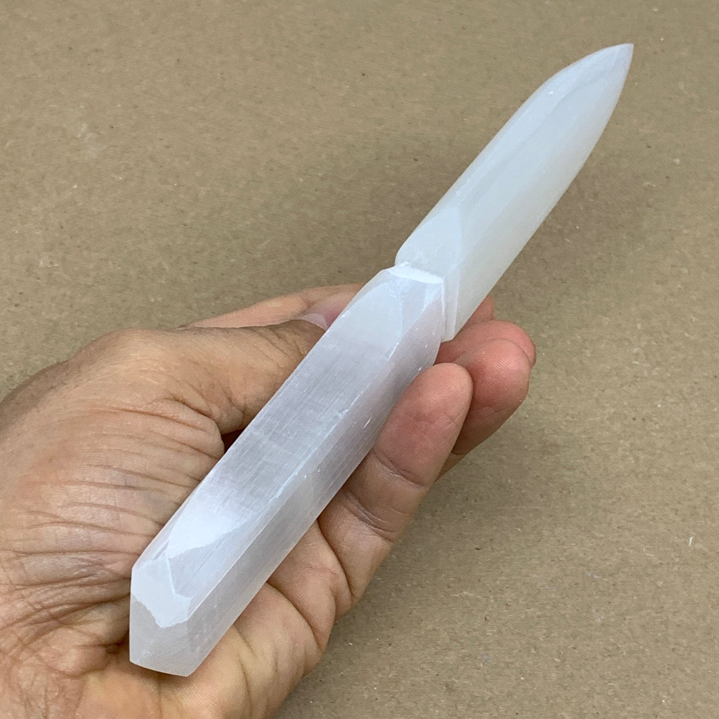 120g, 7.5"x1.2"x0.6", Natural Selenite Crystal Dagger (Satin Spar), B36337