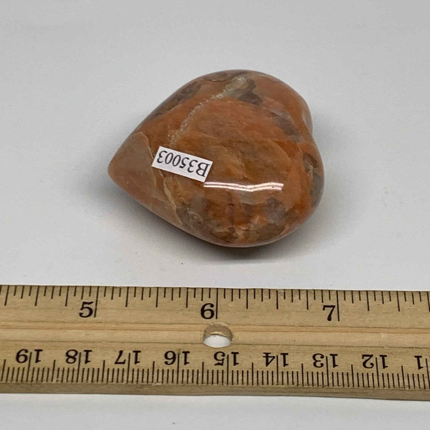 79.6g, 1.9"x2"x1", Peach Moonstone Heart Crystal Polished, B35003