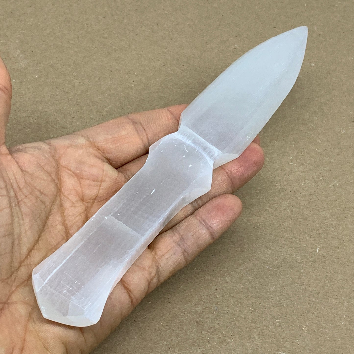 120g, 7.5"x1.2"x0.6", Natural Selenite Crystal Dagger (Satin Spar), B36337