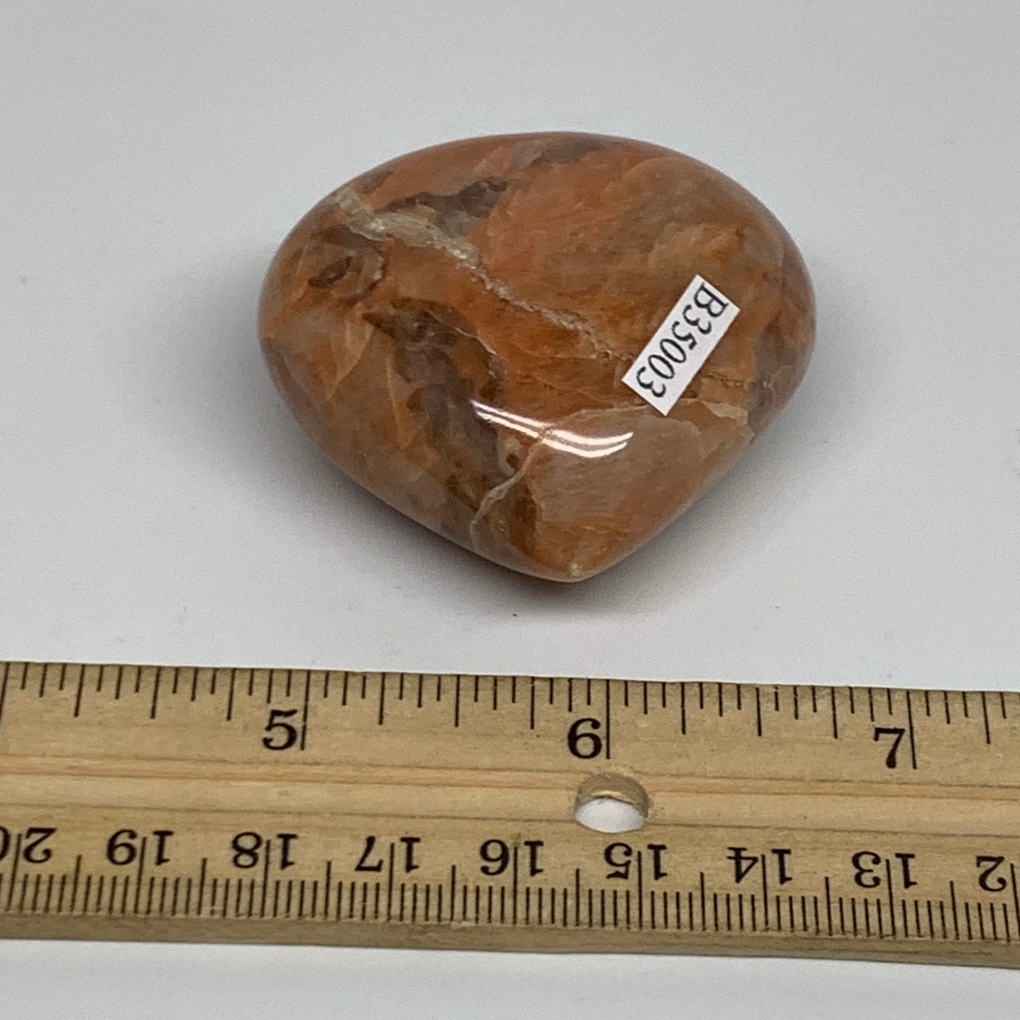 79.6g, 1.9"x2"x1", Peach Moonstone Heart Crystal Polished, B35003
