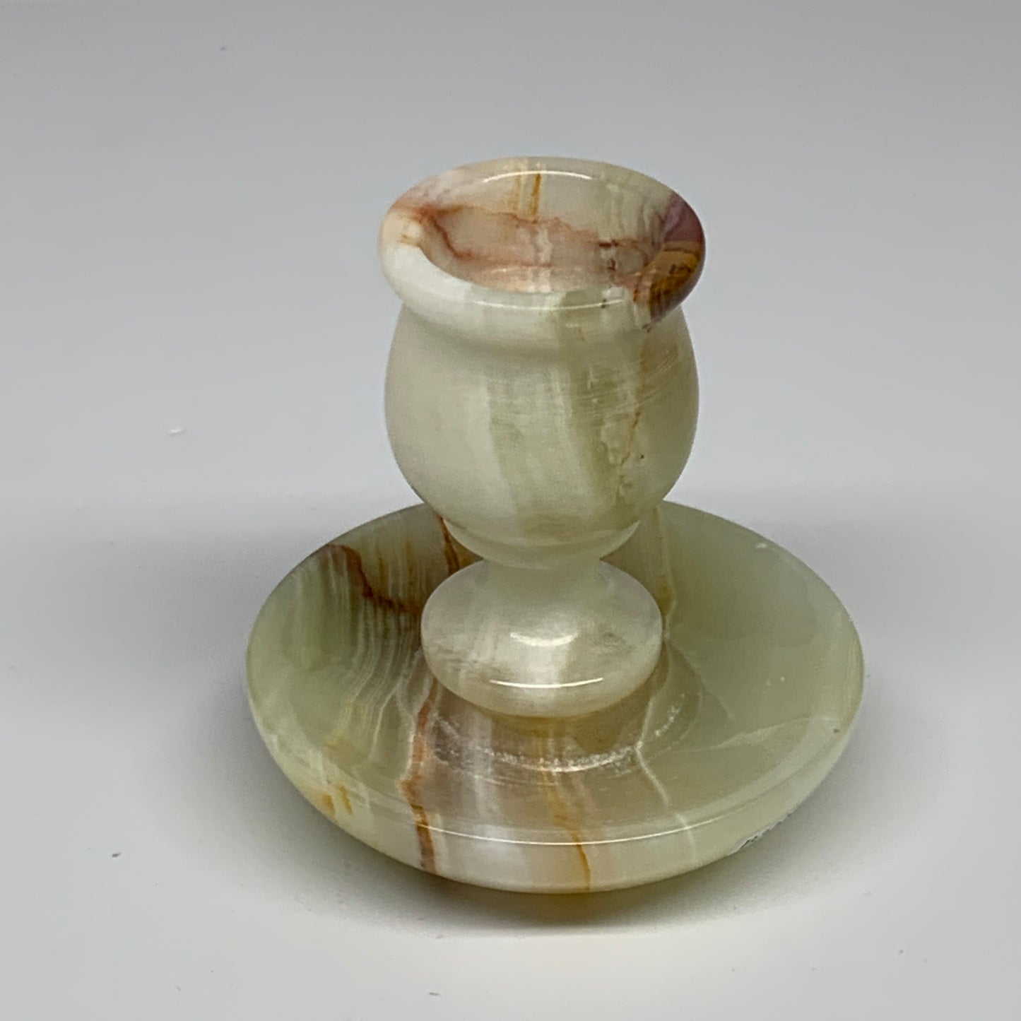 239g, 3"x1.4"x3", Natural Green Onyx Candle Holder Gemstone Hand Carved, B32209