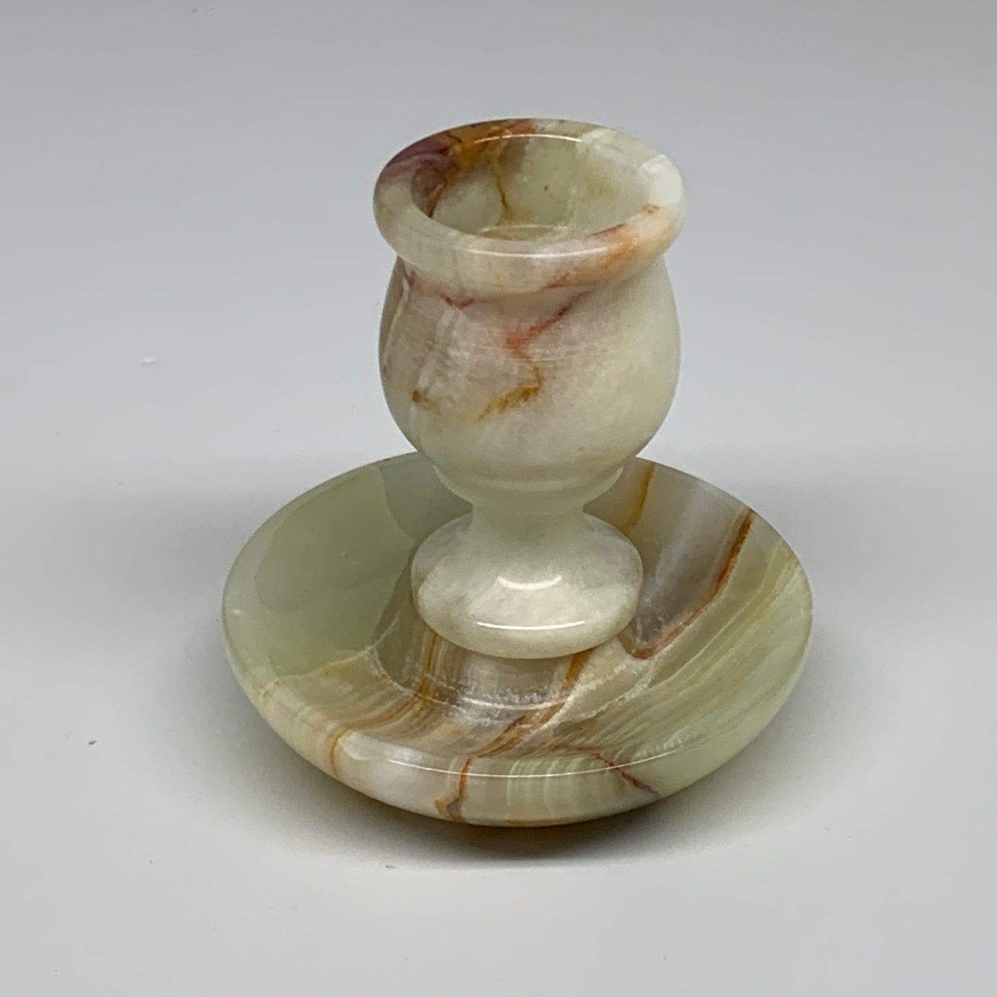 239g, 3"x1.4"x3", Natural Green Onyx Candle Holder Gemstone Hand Carved, B32209