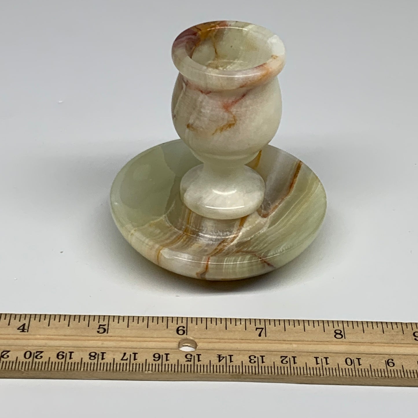 239g, 3"x1.4"x3", Natural Green Onyx Candle Holder Gemstone Hand Carved, B32209