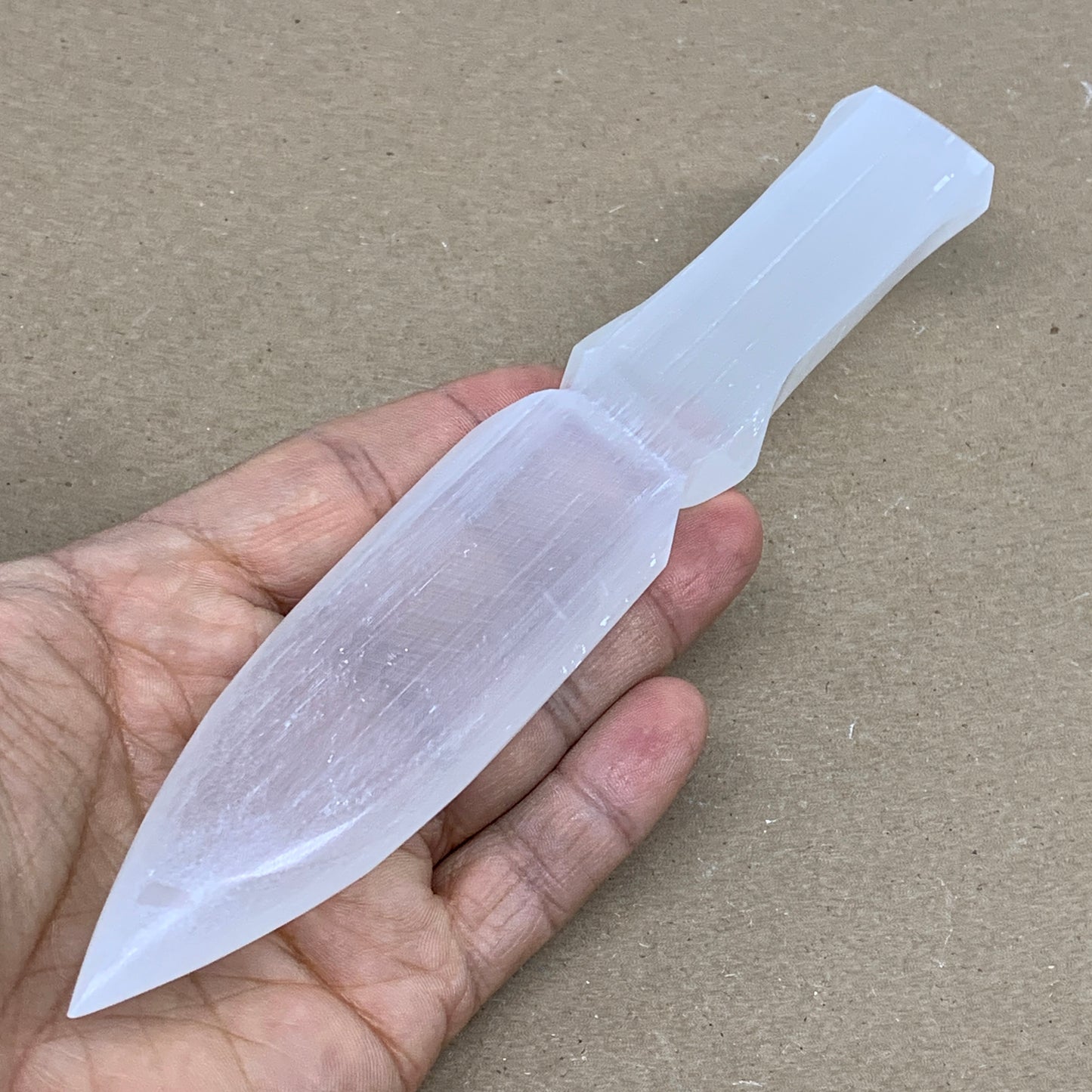 135g, 7.5"x1.2"x0.6", Natural Selenite Crystal Dagger (Satin Spar), B36338