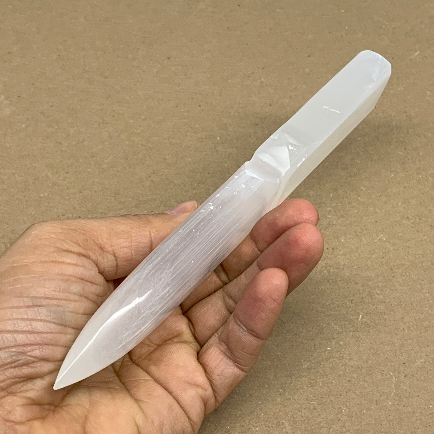 135g, 7.5"x1.2"x0.6", Natural Selenite Crystal Dagger (Satin Spar), B36338
