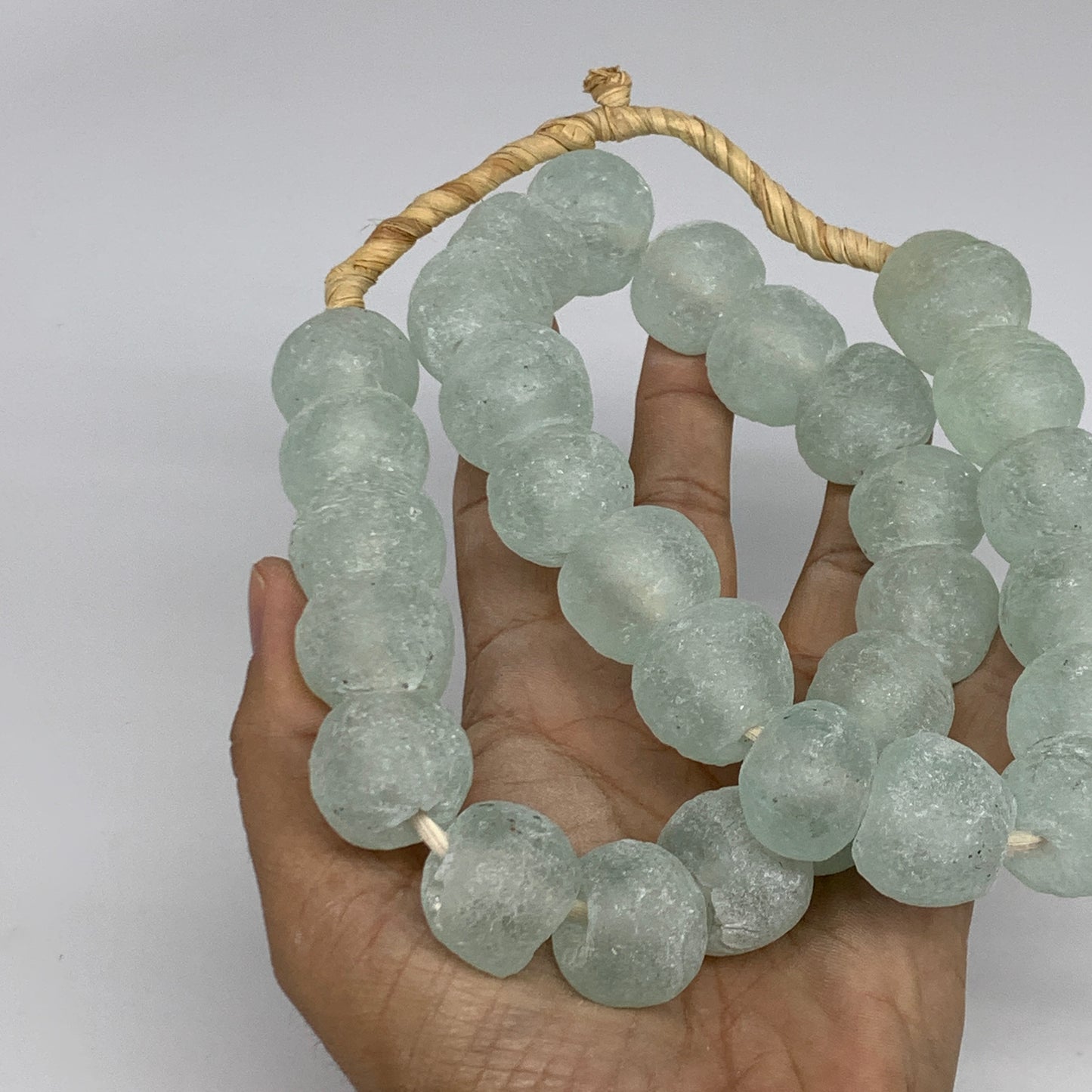 0.9 lbs, 17mm-21mm, 1 Strand, 30 beads, Green/Blue Sea Glass Beads, B35708