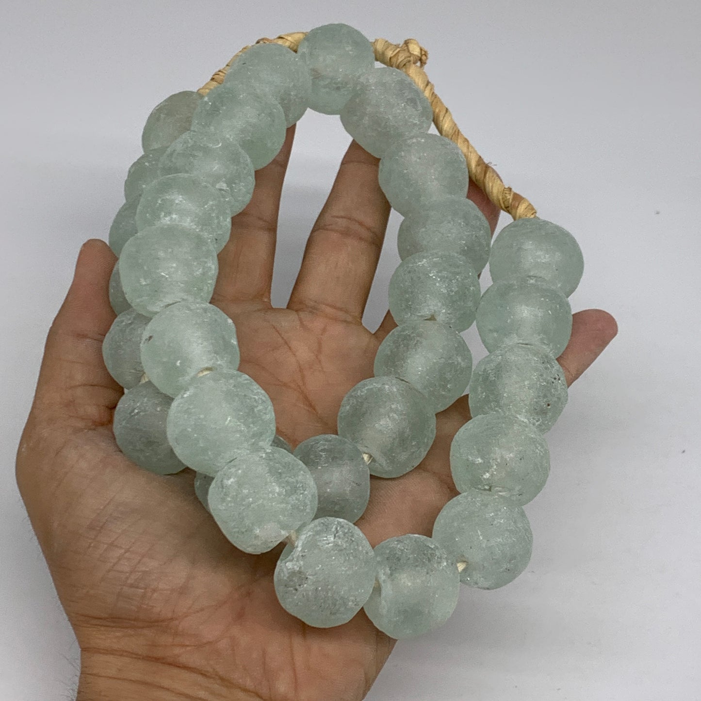 0.9 lbs, 17mm-21mm, 1 Strand, 30 beads, Green/Blue Sea Glass Beads, B35708