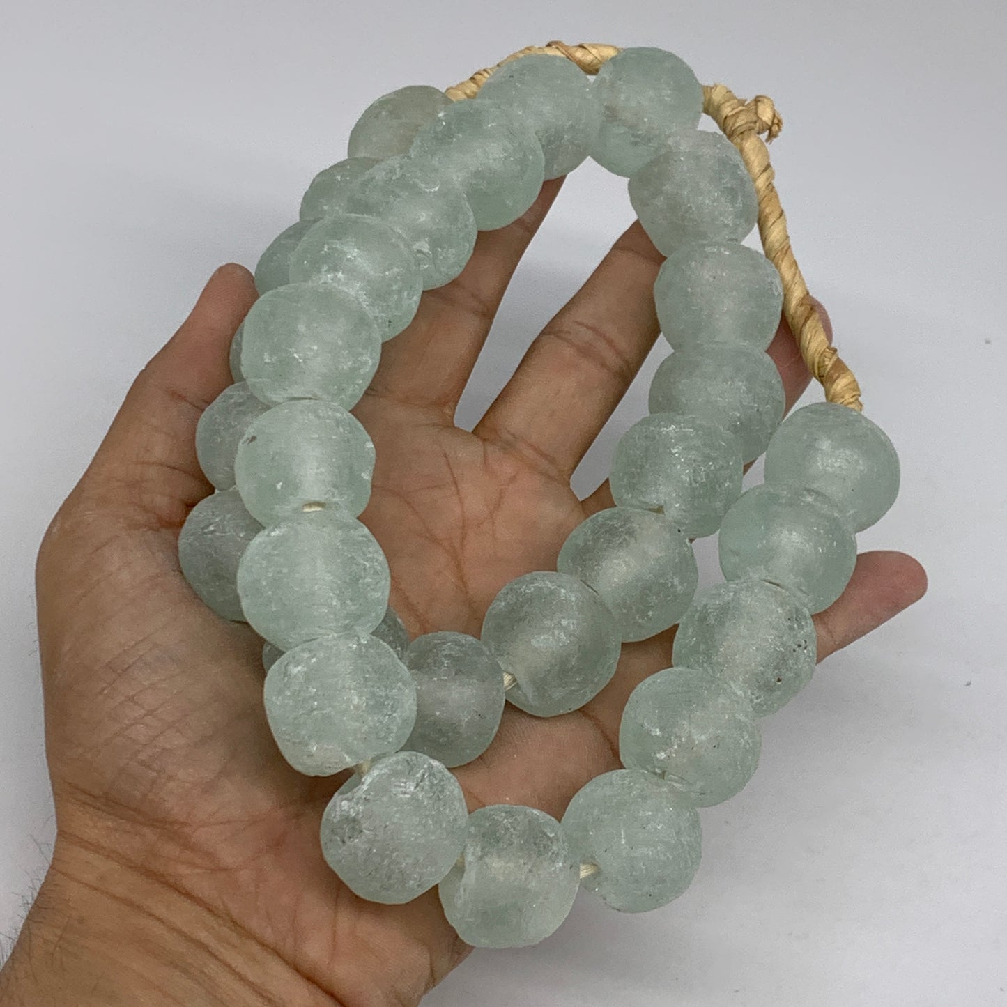 0.9 lbs, 17mm-21mm, 1 Strand, 30 beads, Green/Blue Sea Glass Beads, B35708